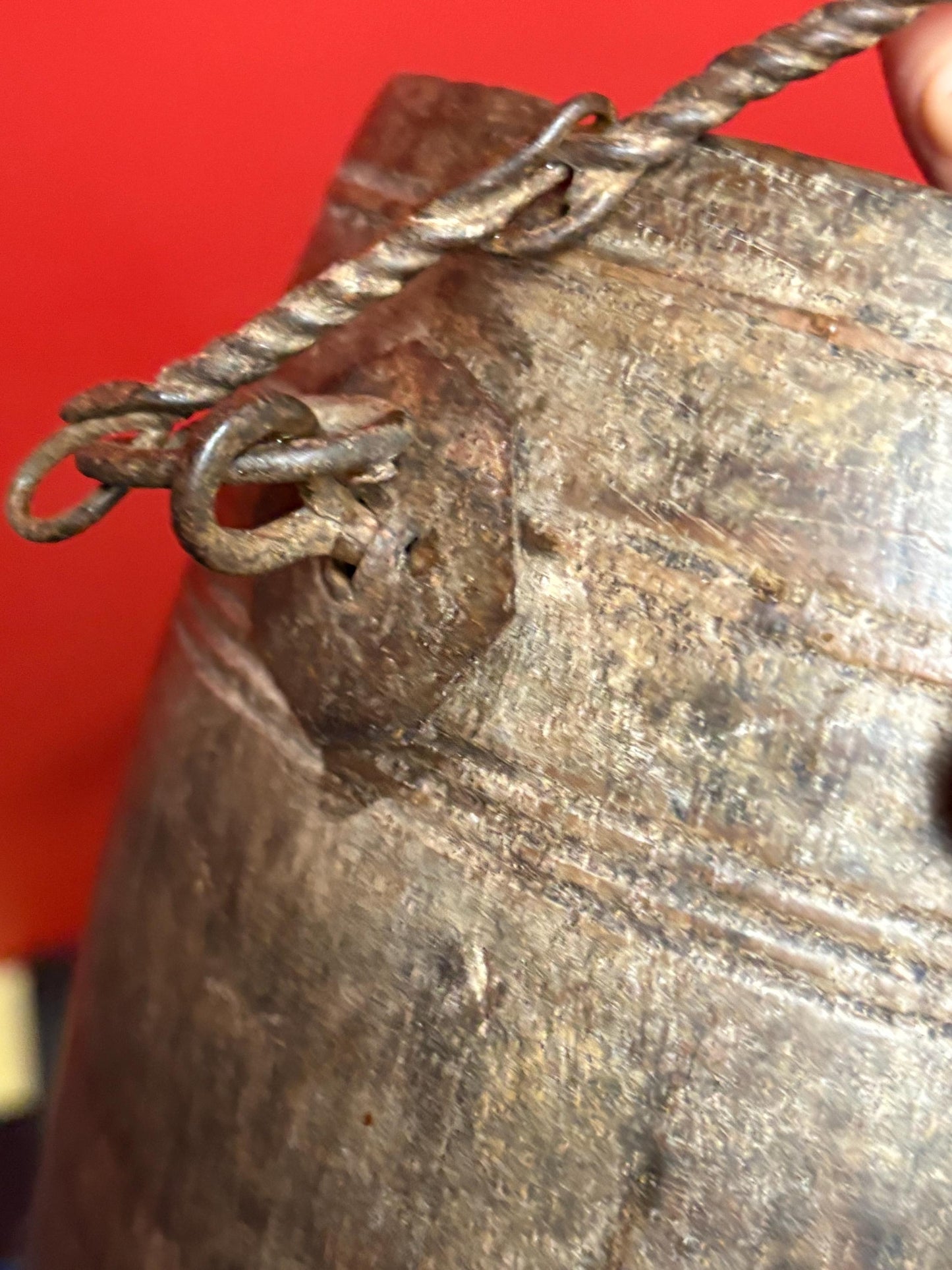 Museum quality 13 inch tall 18 century African water bucket   wonderful patina African historical piece  wow