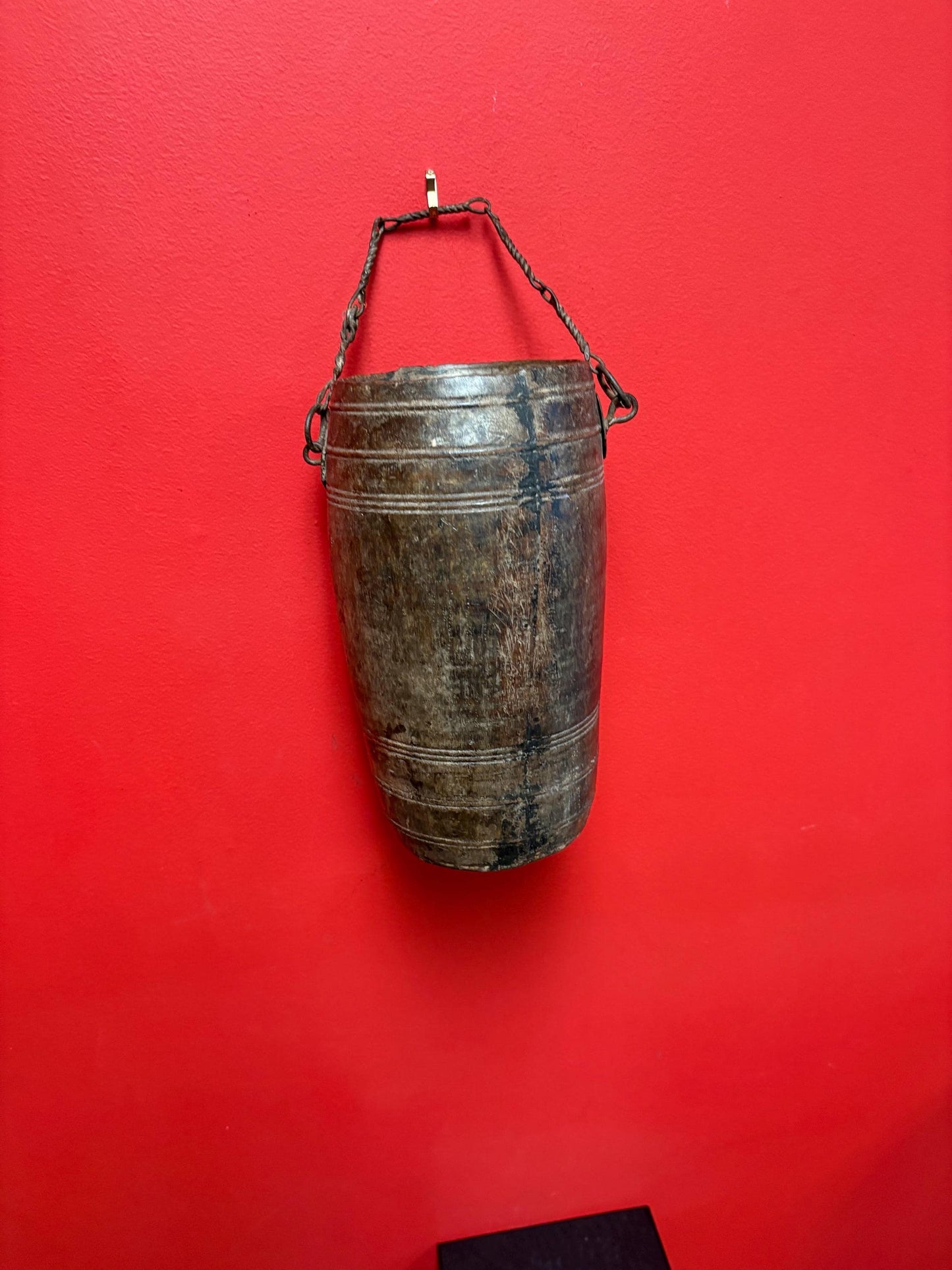 Museum quality 13 inch tall 18 century African water bucket   wonderful patina African historical piece  wow