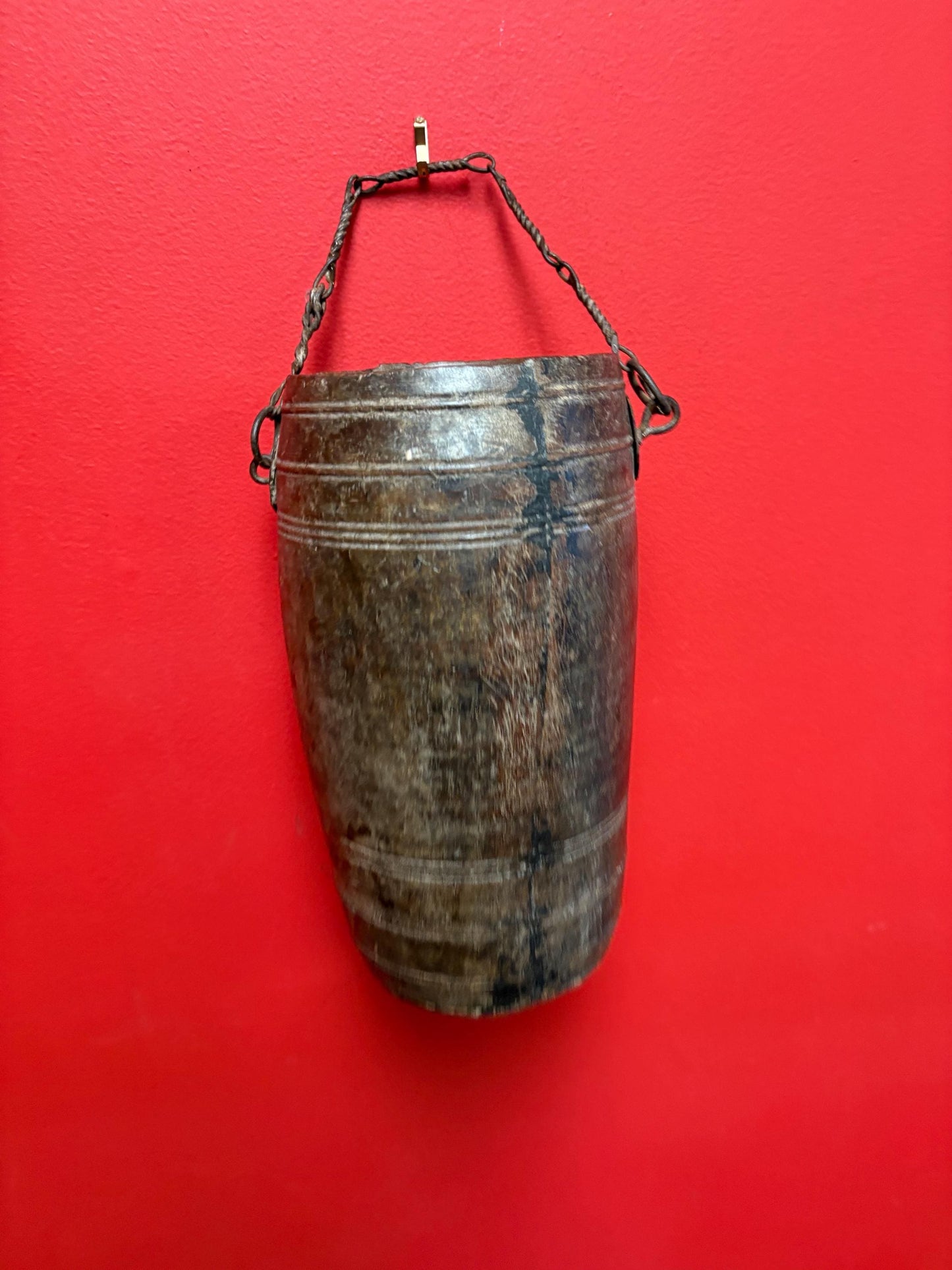 Museum quality 13 inch tall 18 century African water bucket   wonderful patina African historical piece  wow