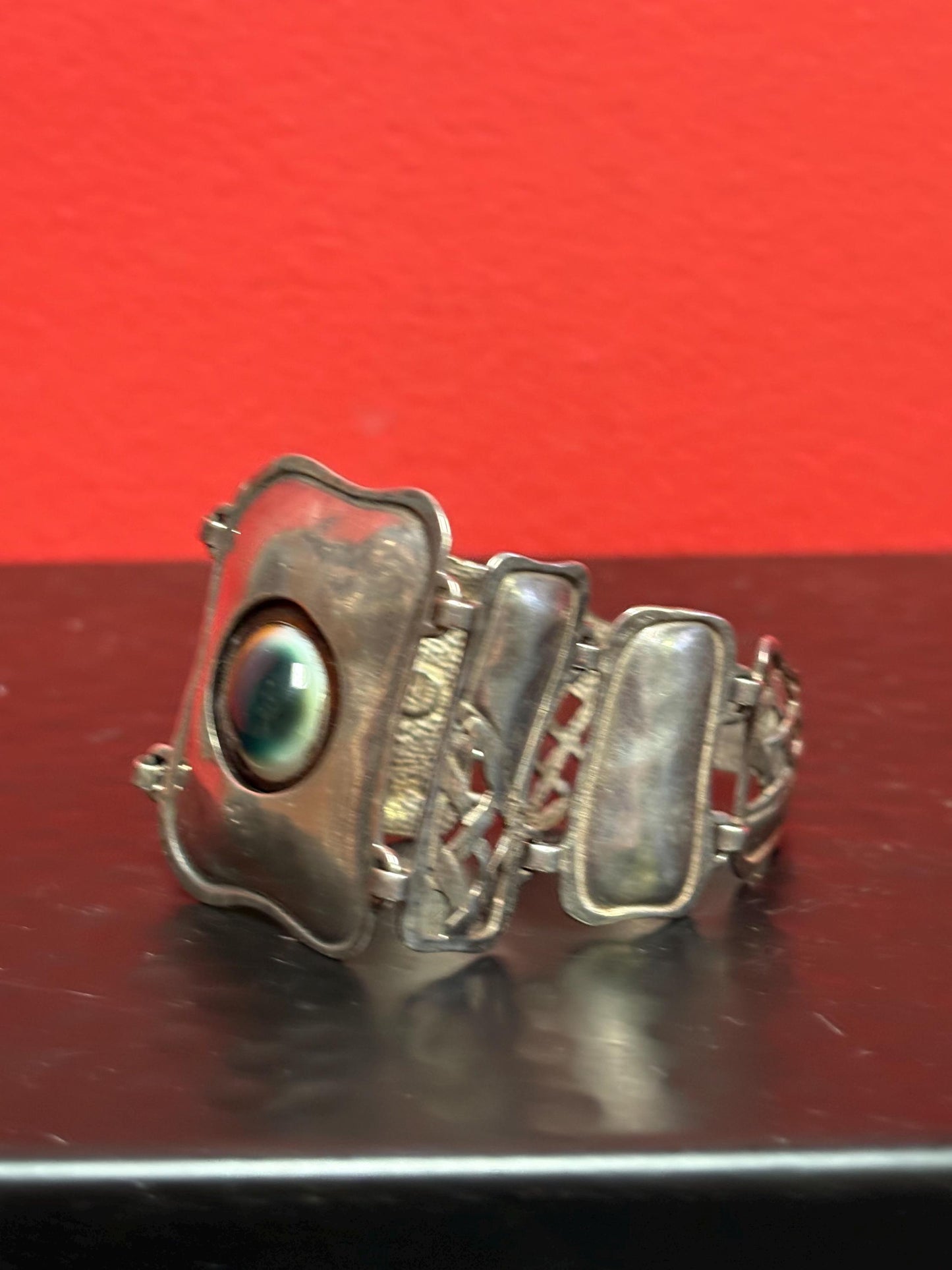 A 7 inch long stunning art nouveau signed sterling silver bracelet with cartouche  wonderful quality  antique beauty - B