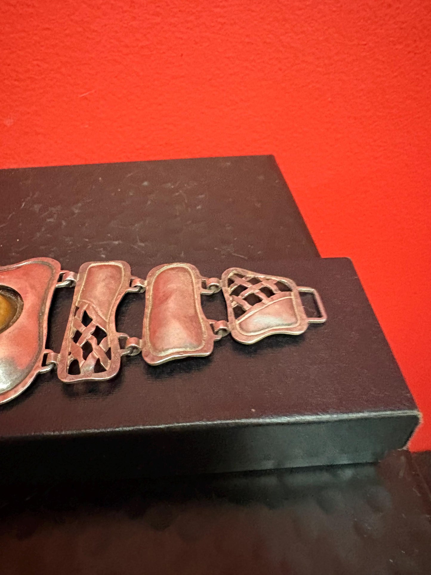 A 7 inch long stunning art nouveau signed sterling silver bracelet with cartouche  wonderful quality  antique beauty - B