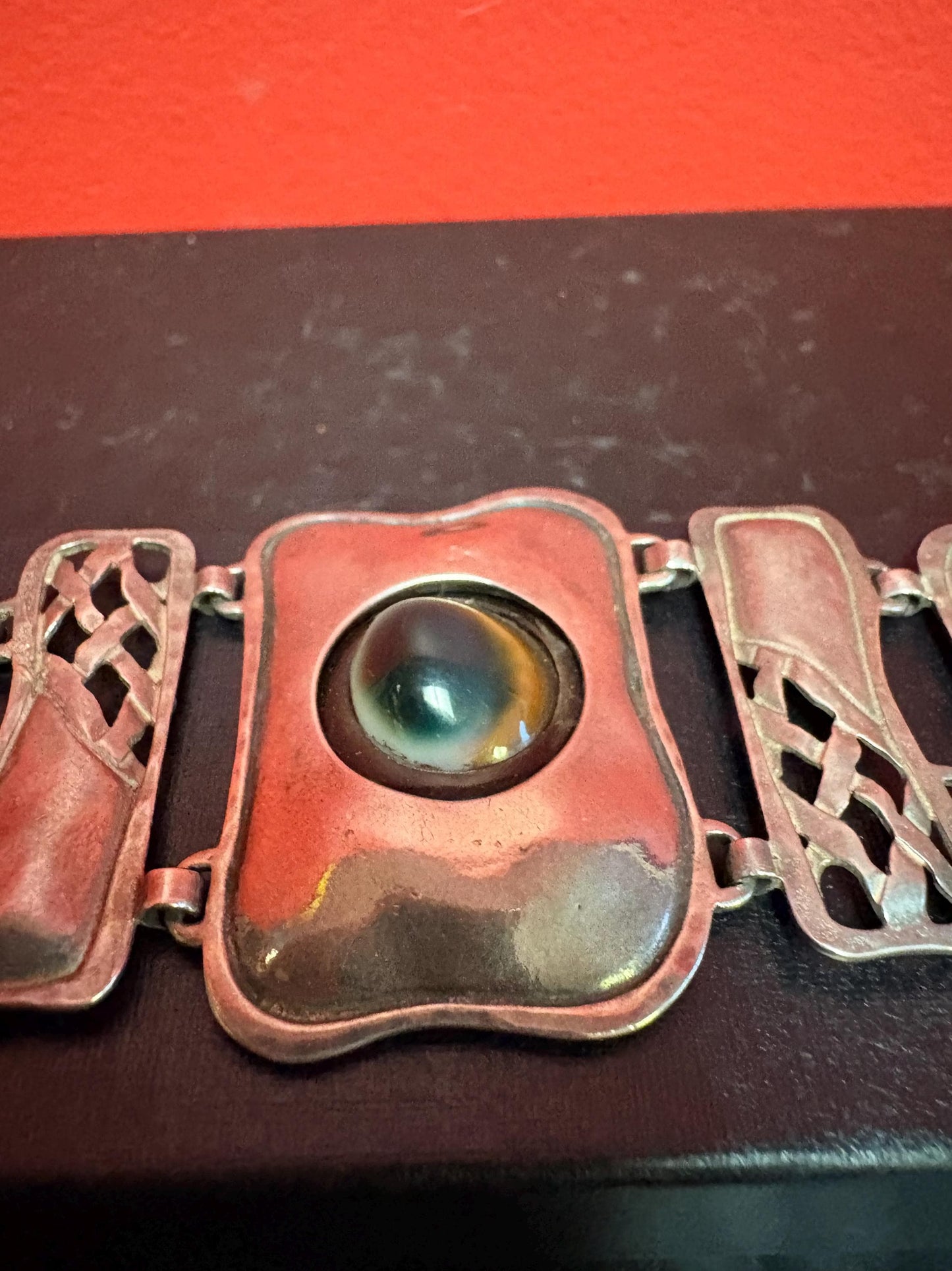 A 7 inch long stunning art nouveau signed sterling silver bracelet with cartouche  wonderful quality  antique beauty - B