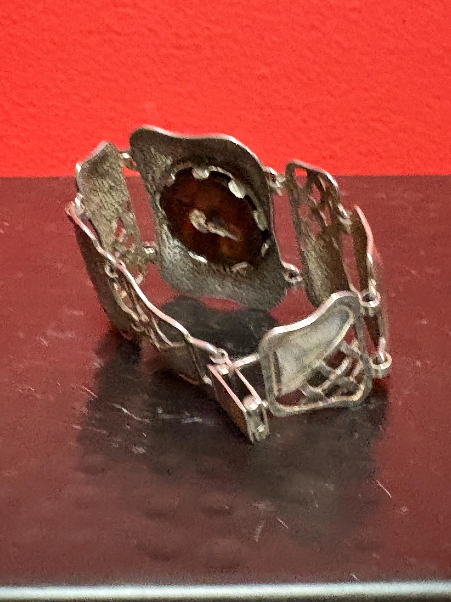 A 7 inch long stunning art nouveau signed sterling silver bracelet with cartouche  wonderful quality  antique beauty - B