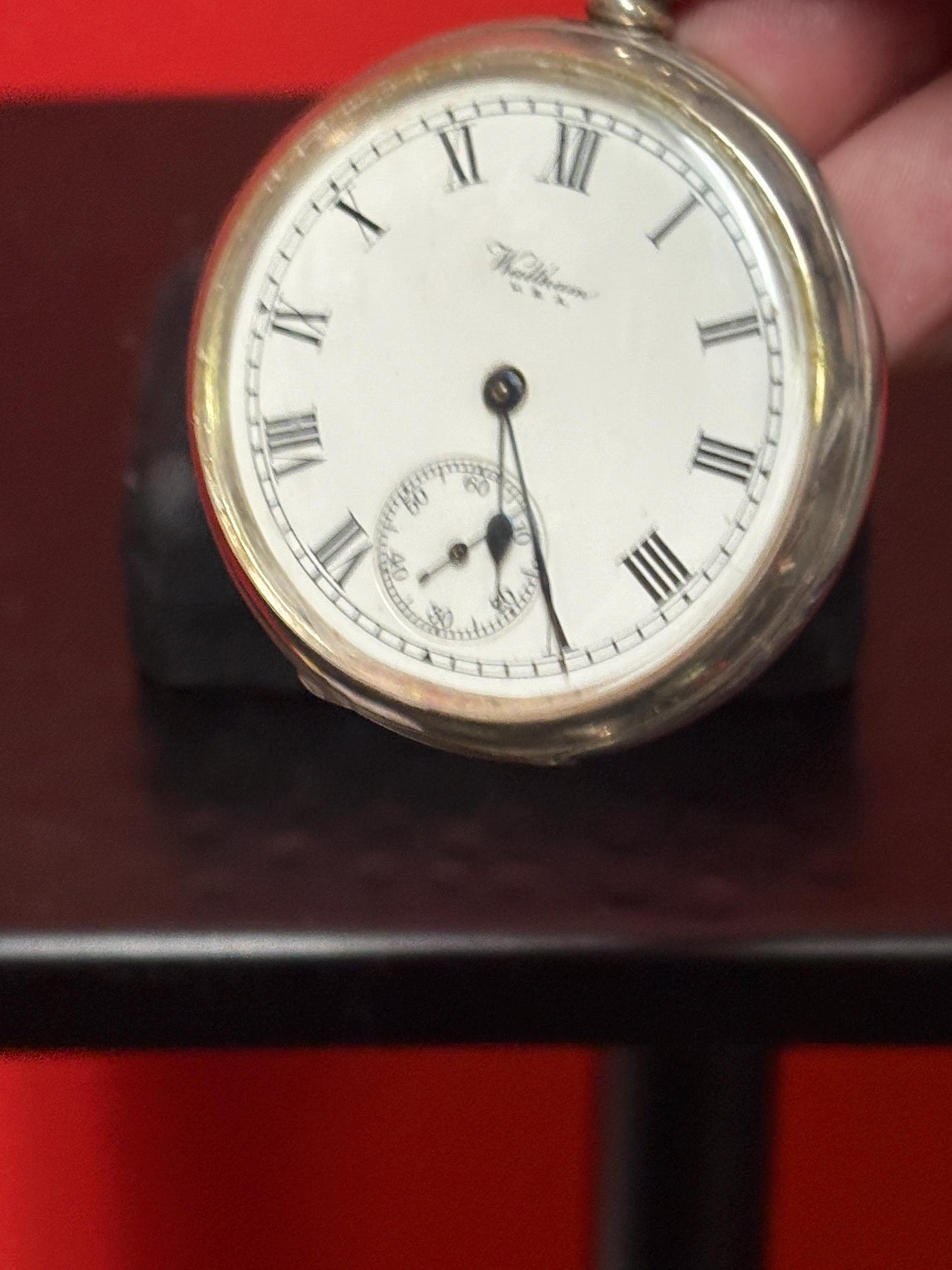 Stunning English sterling silver  Waltham  pocket watch  hallmarked and 3 inches long -  in perfect  condition and working well  wow - B