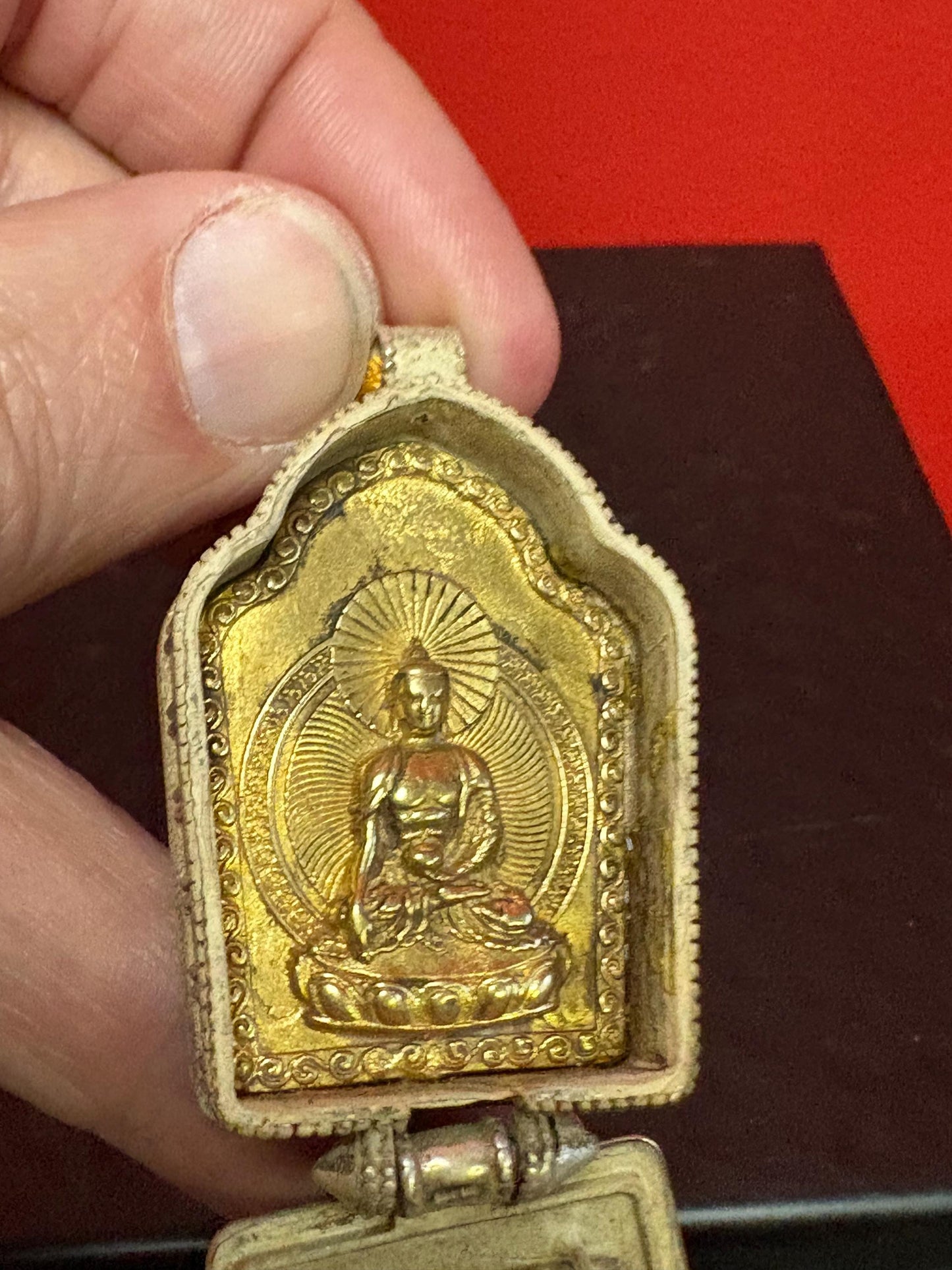 Absolutely stunning Tibetan silver miniature shrine pendant - 2 inches long with a pink Jade necklace approx 26 inch long necklace  wow