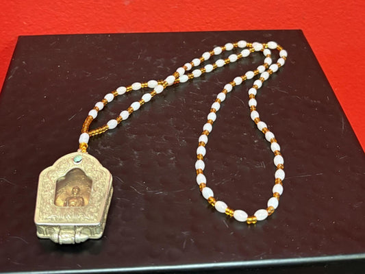 Absolutely stunning Tibetan silver miniature shrine pendant - 2 inches long with a pink Jade necklace approx 26 inch long necklace  wow