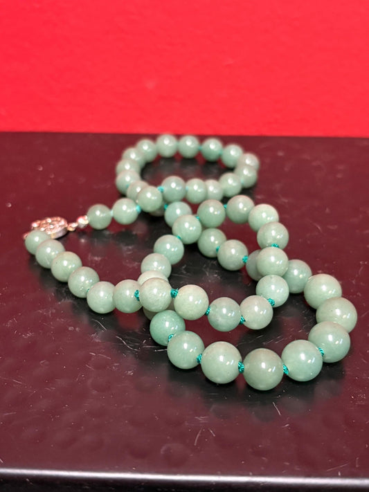 Stunning Chinese antique jade bead necklace  approximately 23 inches long with beautiful clap  great knotting  wow - B