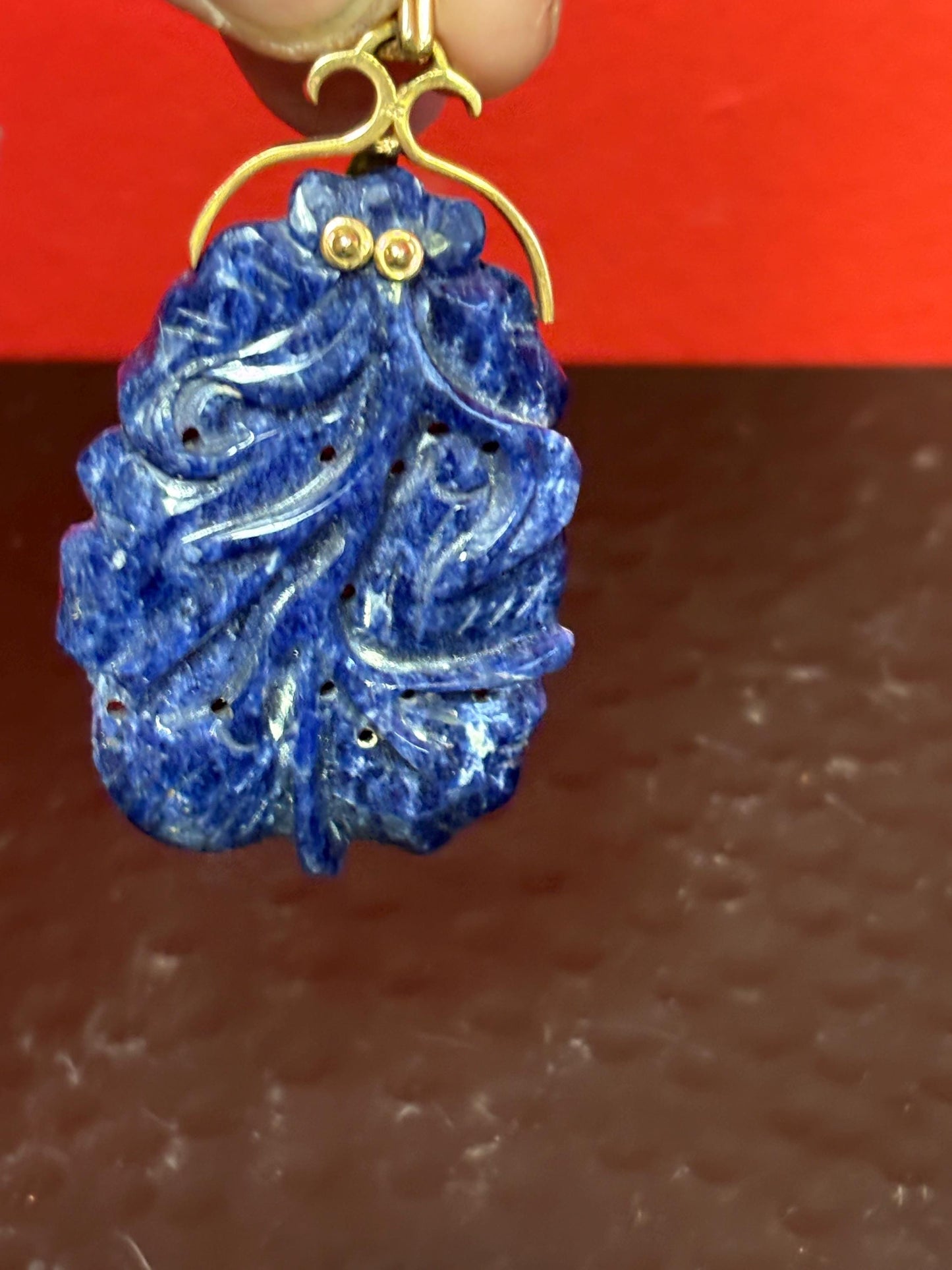 Absolutely beautiful 14K and lapis pendant  Chinese antique with intricate detailing  wonderful gift or wear it  2 1/2 inches long- B