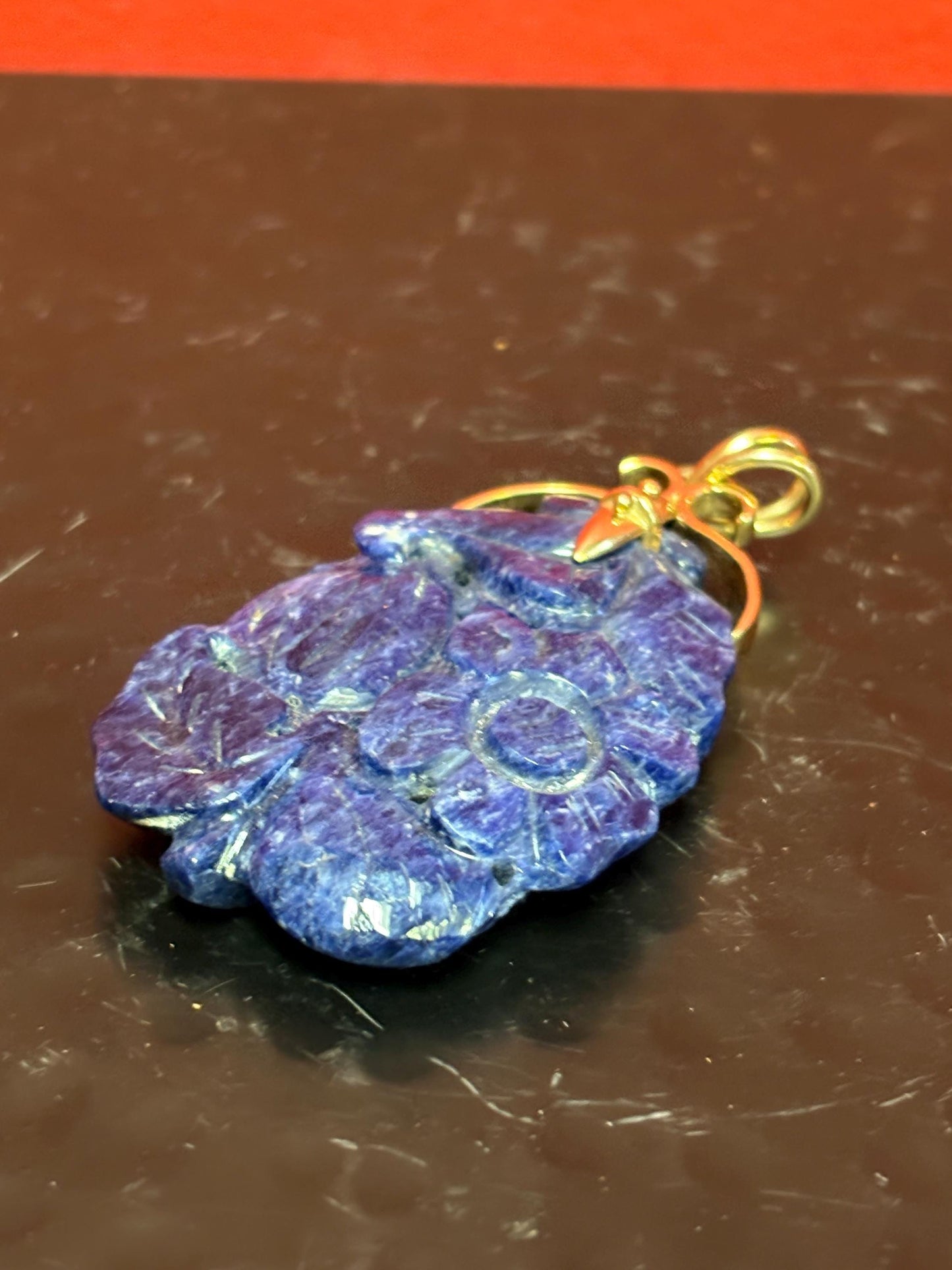 Absolutely beautiful 14K and lapis pendant  Chinese antique with intricate detailing  wonderful gift or wear it  2 1/2 inches long- B