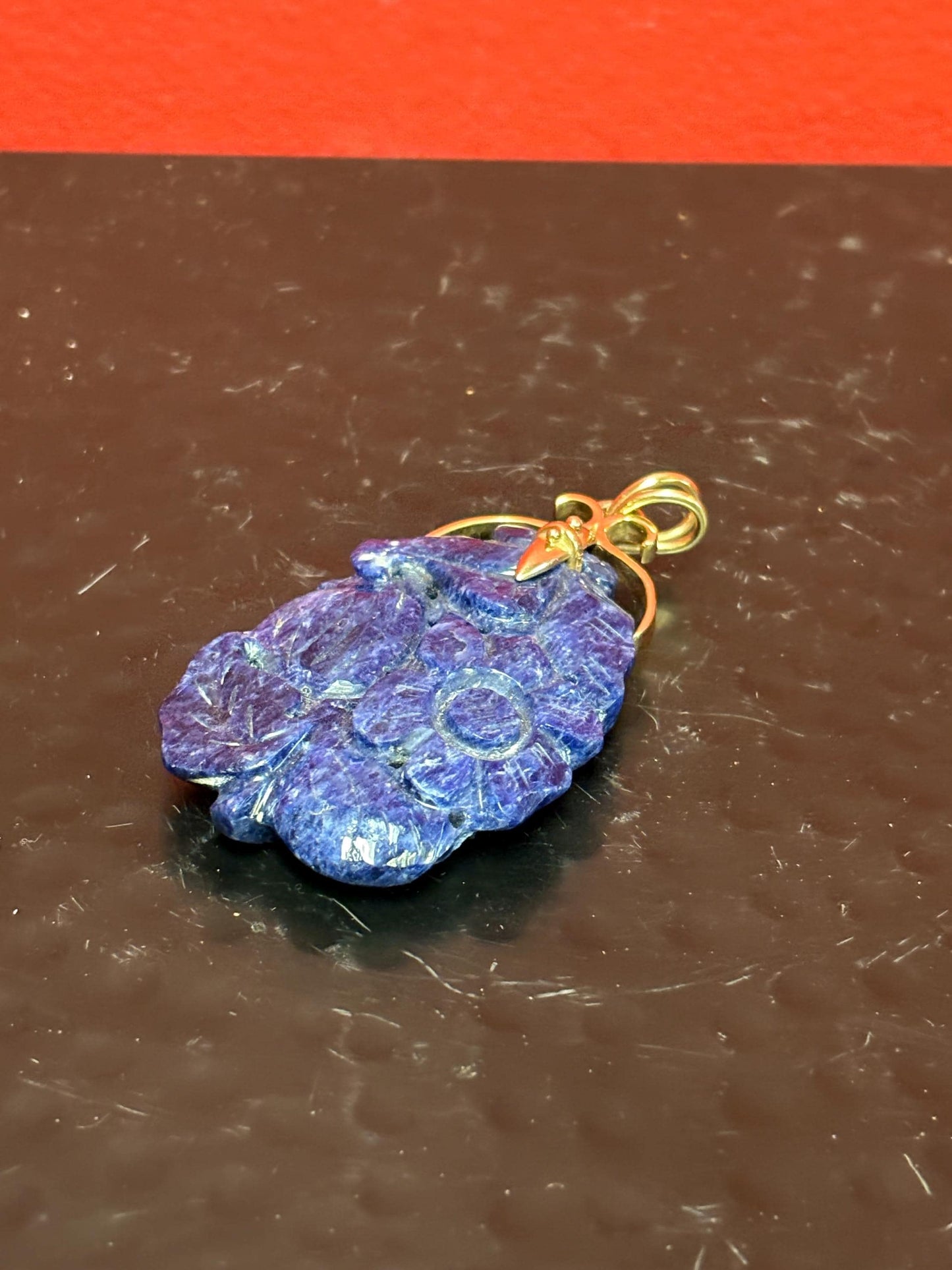 Absolutely beautiful 14K and lapis pendant  Chinese antique with intricate detailing  wonderful gift or wear it  2 1/2 inches long- B