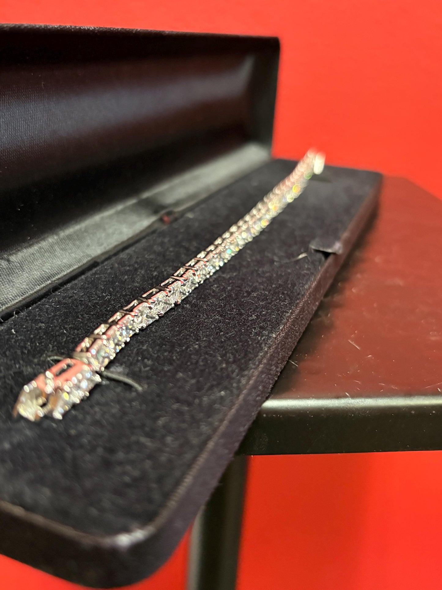 Beautiful 8 inch long faux diamond and sterling silver bracelet  B