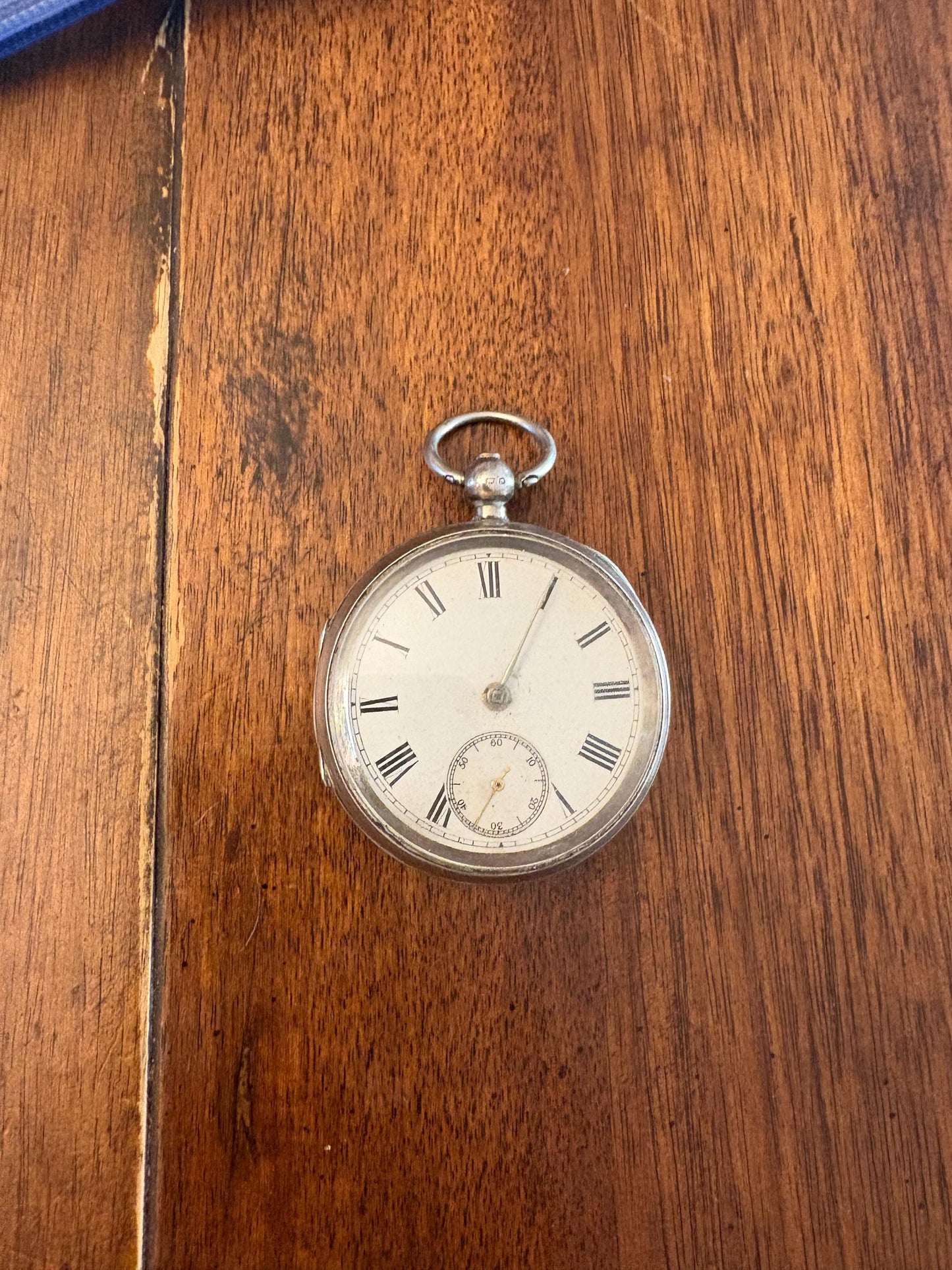 Lovely antique hallmarked sterling heavy 3 inch pocket watch  needs work priced very well  as is and final sale - B