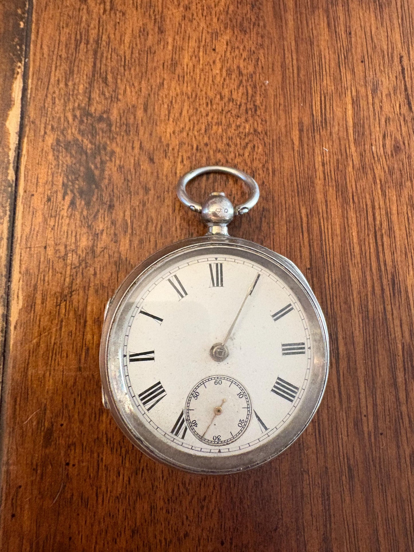 Lovely antique hallmarked sterling heavy 3 inch pocket watch  needs work priced very well  as is and final sale - B