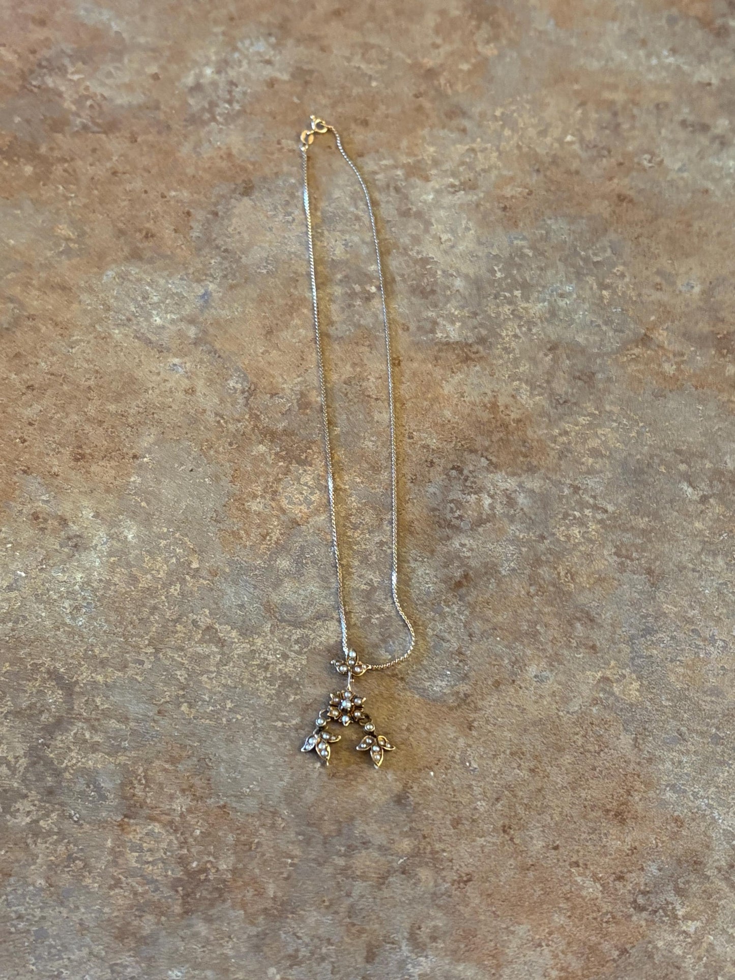 Stunning antique 15 karat gold and seed pearl pendant with 10 karat gold chain  beautiful  quality   authentic and elegant  good value  -