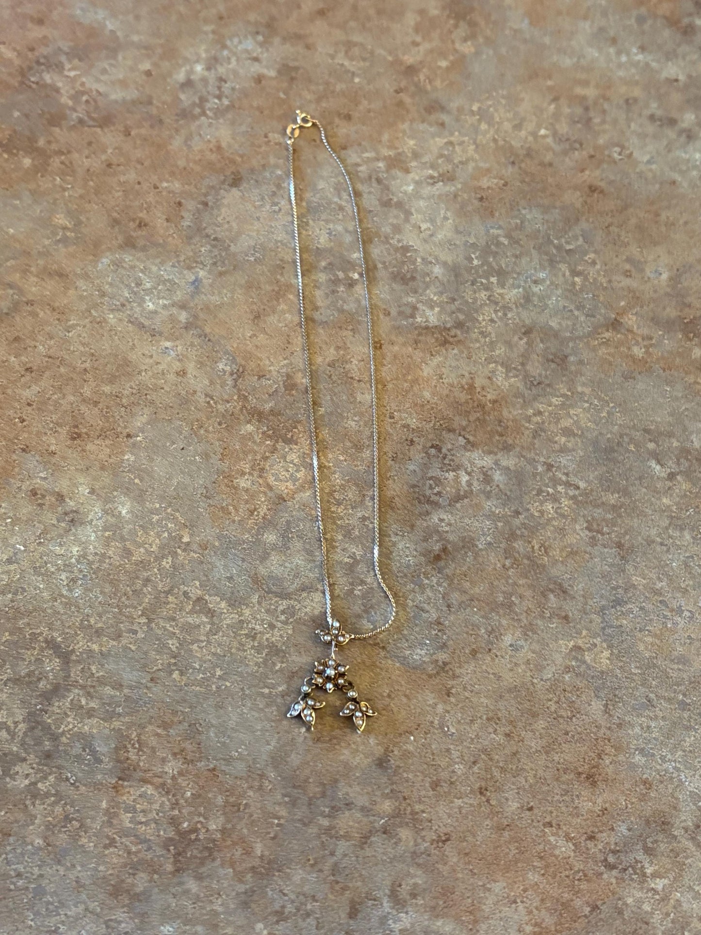 Stunning antique 15 karat gold and seed pearl pendant with 10 karat gold chain  beautiful  quality   authentic and elegant  good value  -