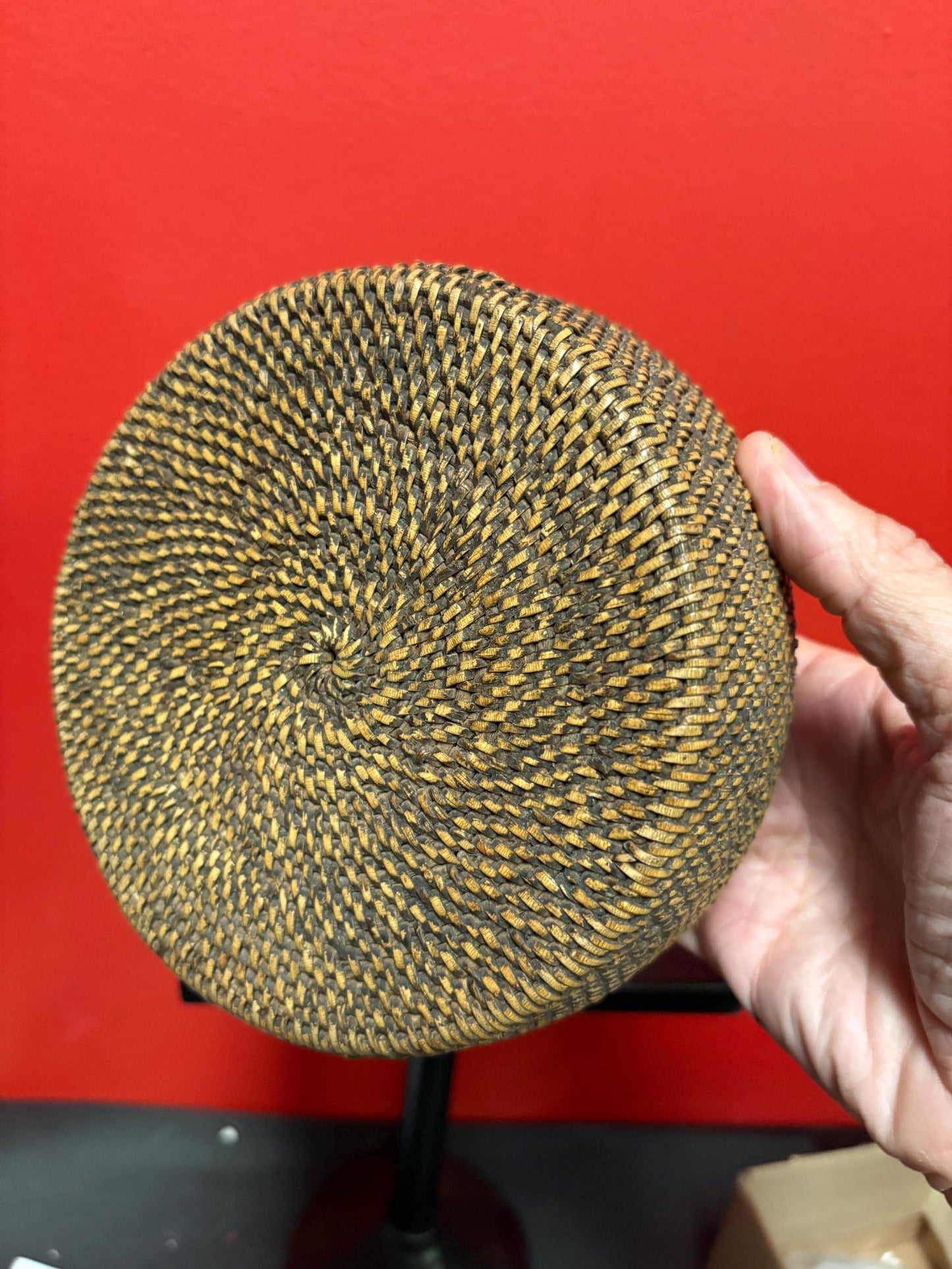 Beautiful Canadian indigenous first nation 6 x 5 high  basket in mint condition  unusual shape and style