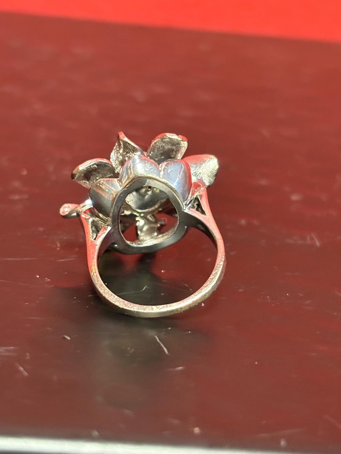 Fabulous 14 karat white gold, diamond, and black pearl ring  statement piece  tiny fingers rejoice - size 4.5  B -