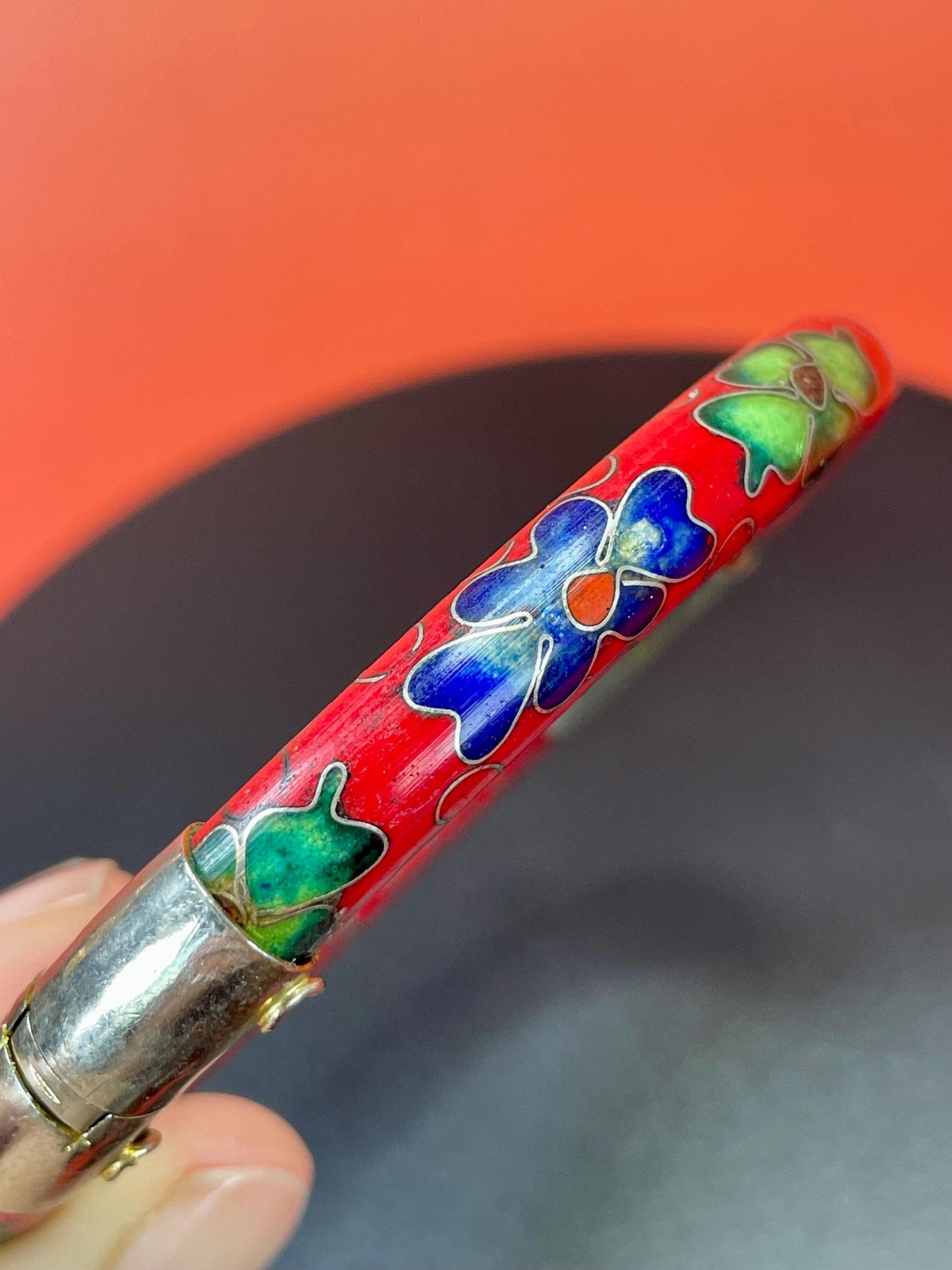 2.5 inch Brass and Enamel Bracelets Cloisonné Bracelet  Vibrant Red