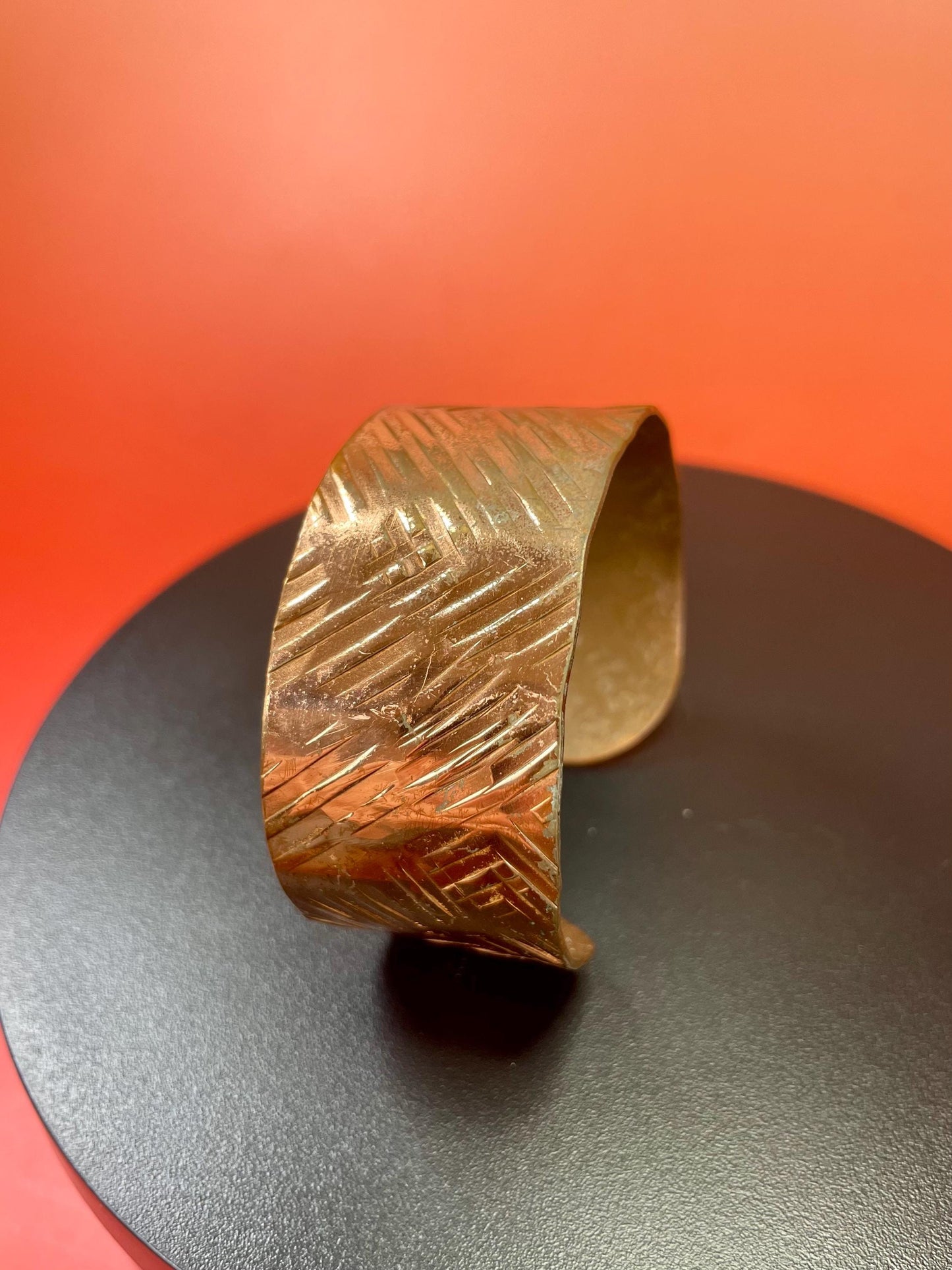 Beautiful 2.25 inch wide vintage copper bracelet Cuff- fits various size wrists