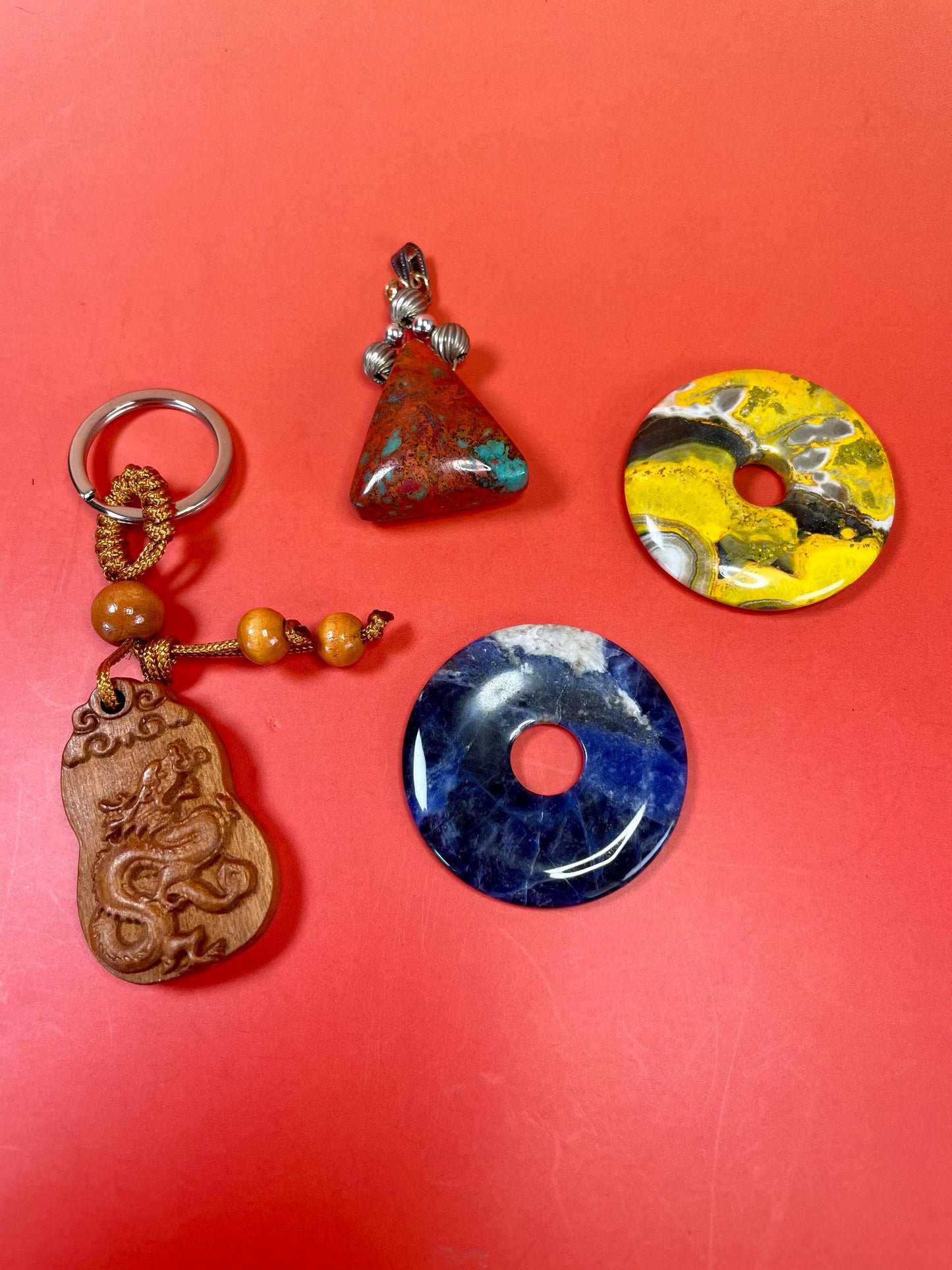 Mixed Pendant, Keychain Lot  Stone, Wood and Metal Accents