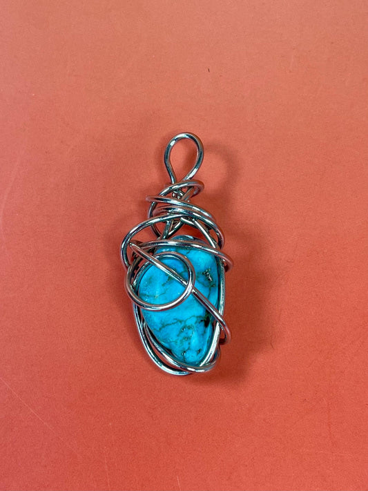 Tuquoise and Untested Silver Wrapped Pendant