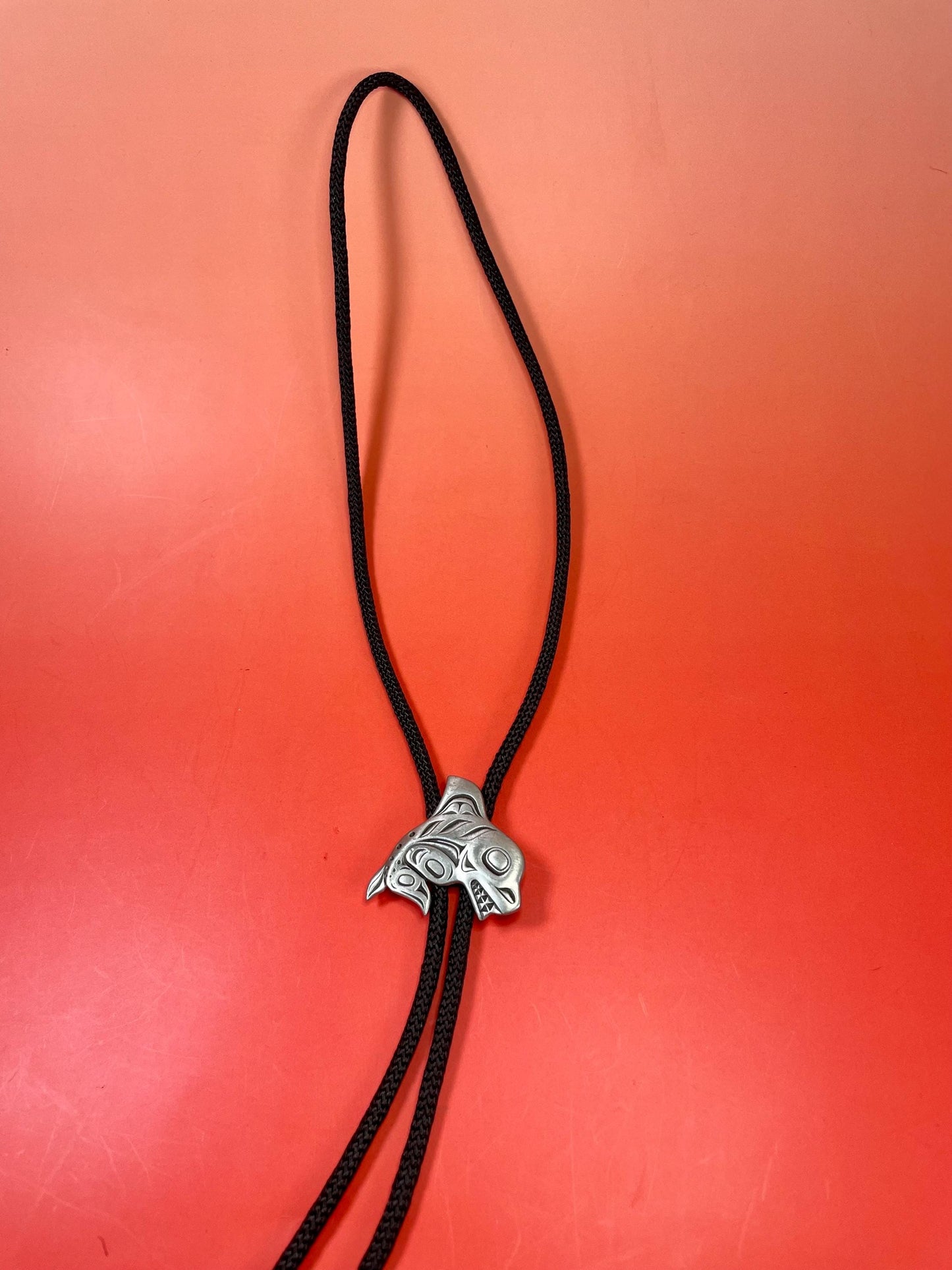 35 inch Bolo Tie with Pewter Orca  First Nations beauty