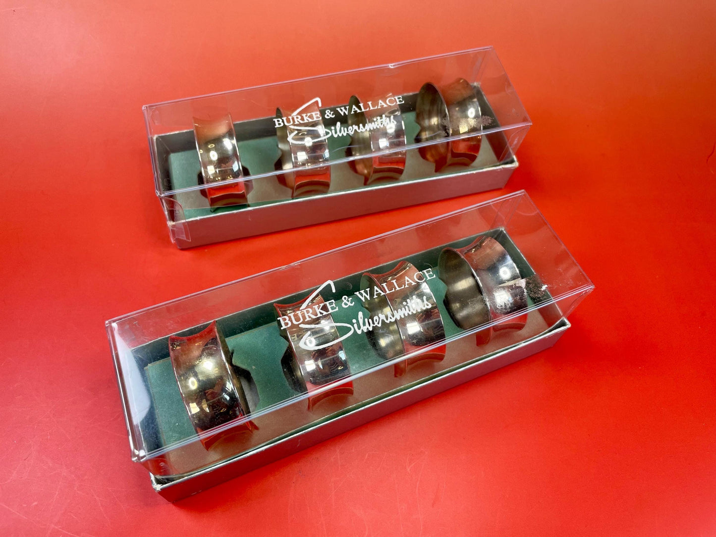 Burke and Wallace Silversmiths  2 Sets of 4 Silver Plated Napkin Rings