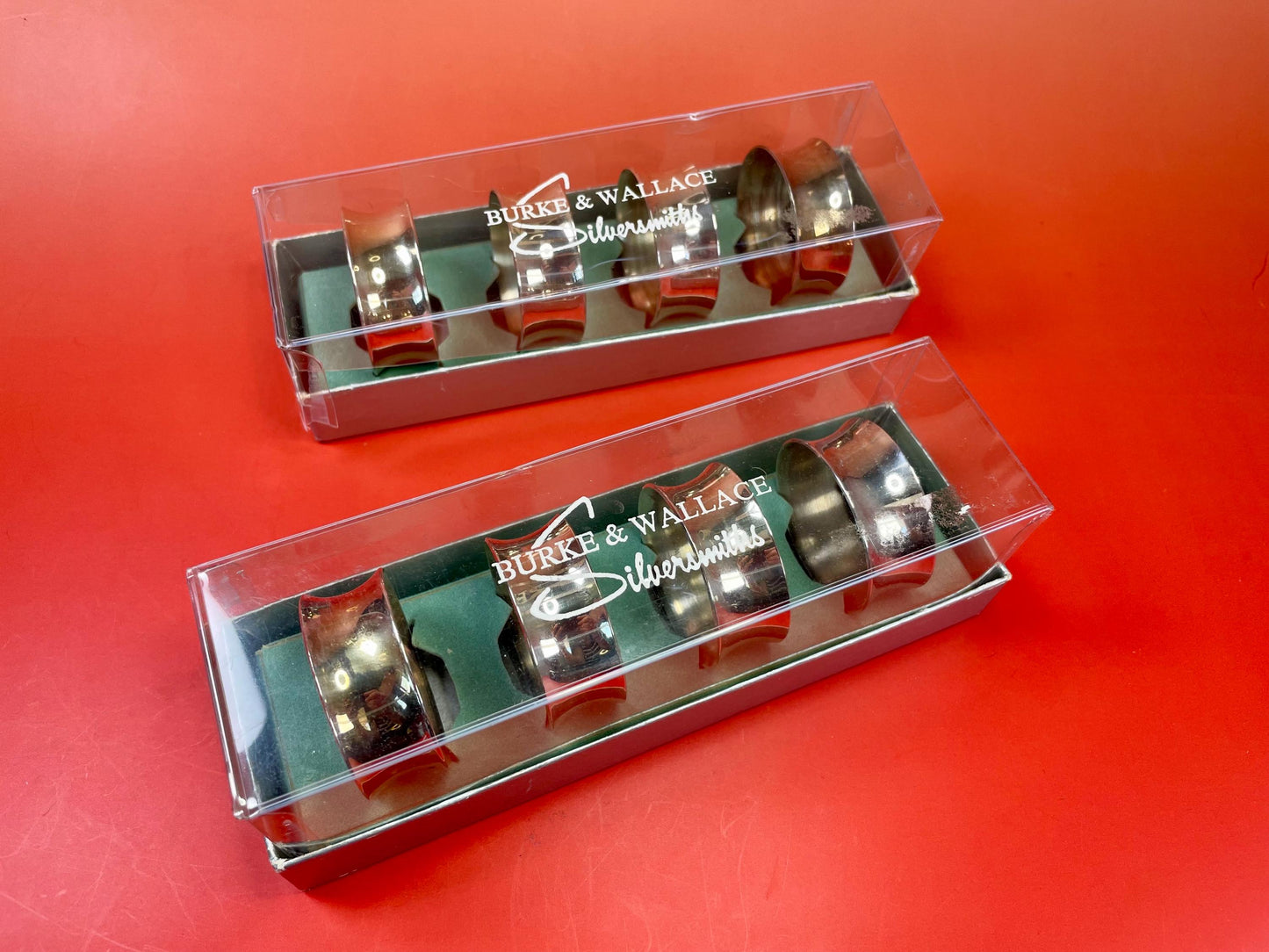 Burke and Wallace Silversmiths  2 Sets of 4 Silver Plated Napkin Rings