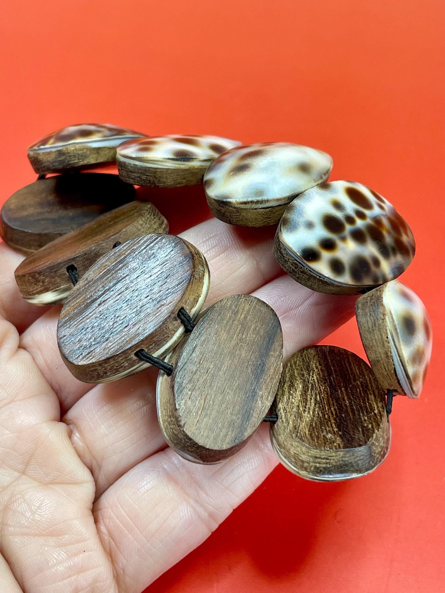 Cowrie Shell and Teakwood Stretch Bracelet