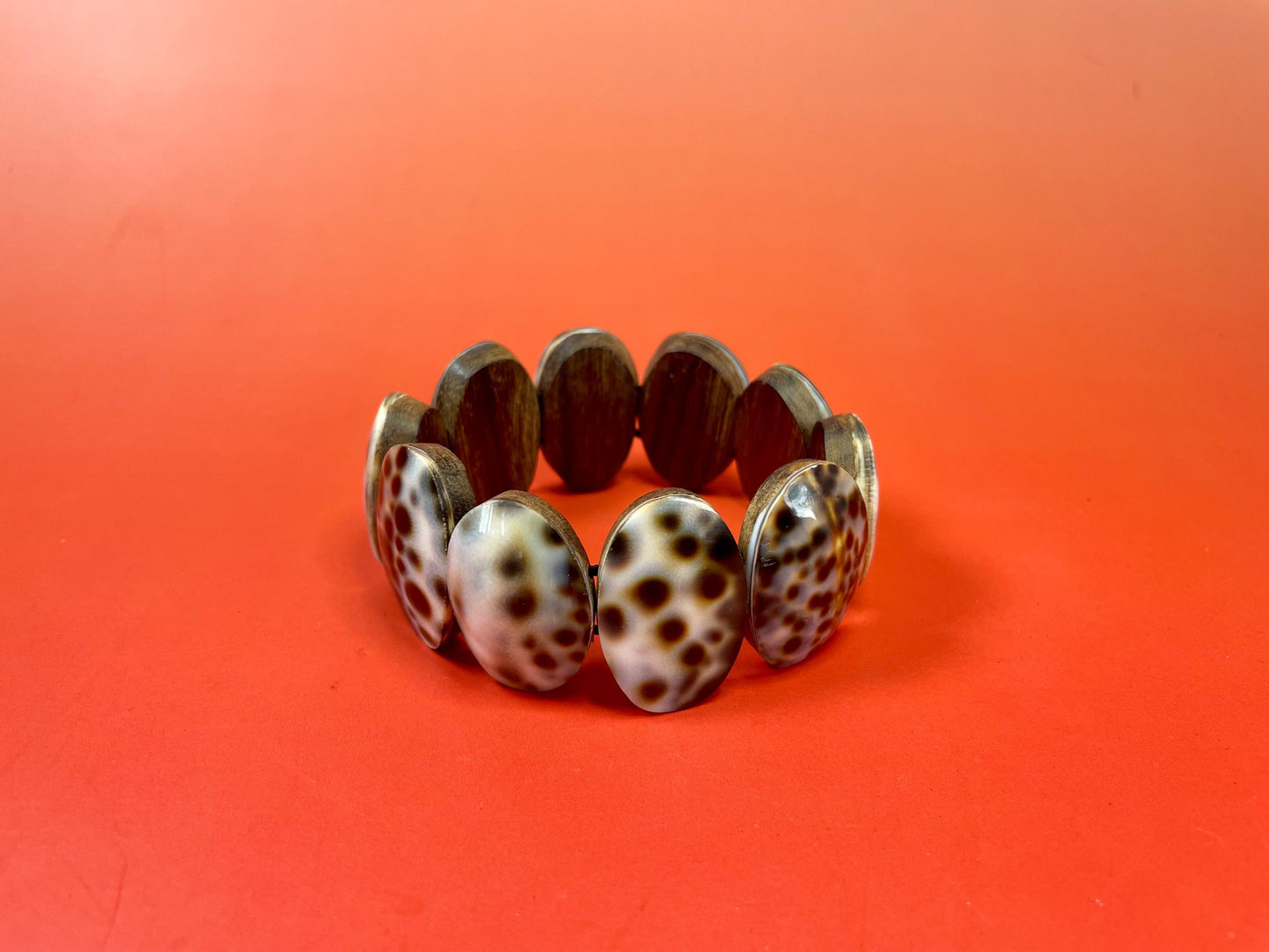 Cowrie Shell and Teakwood Stretch Bracelet