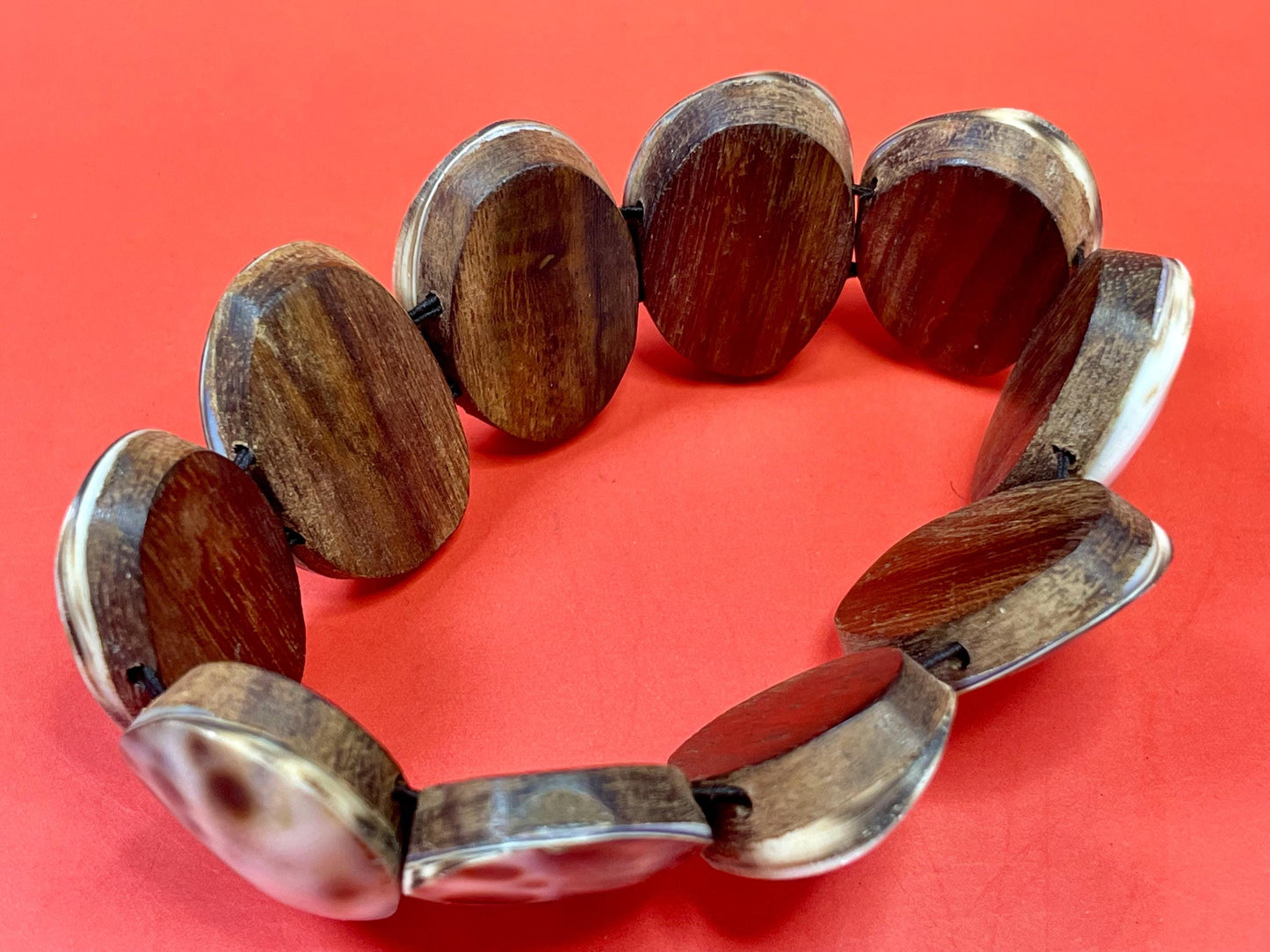 Cowrie Shell and Teakwood Stretch Bracelet