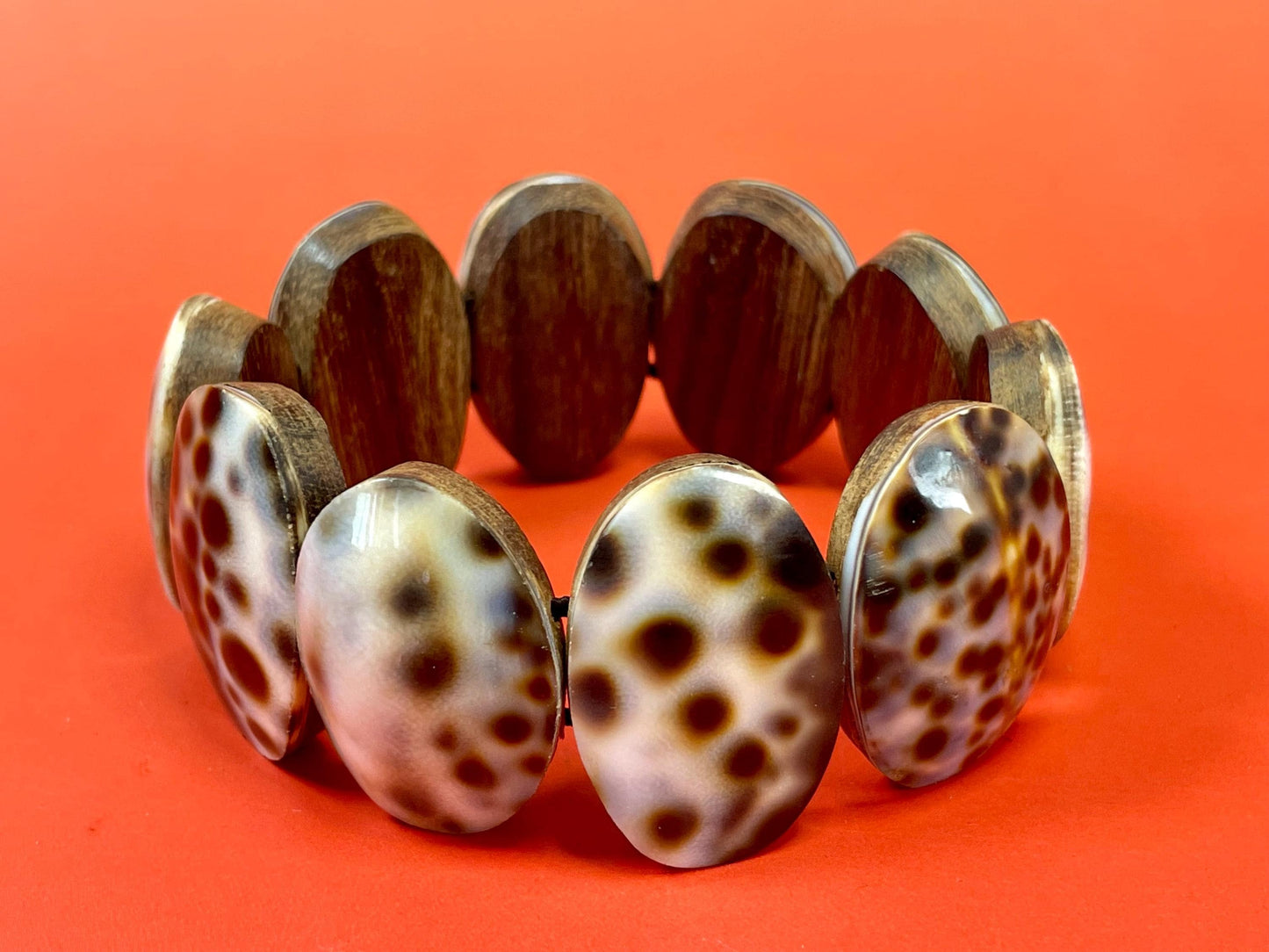 Cowrie Shell and Teakwood Stretch Bracelet