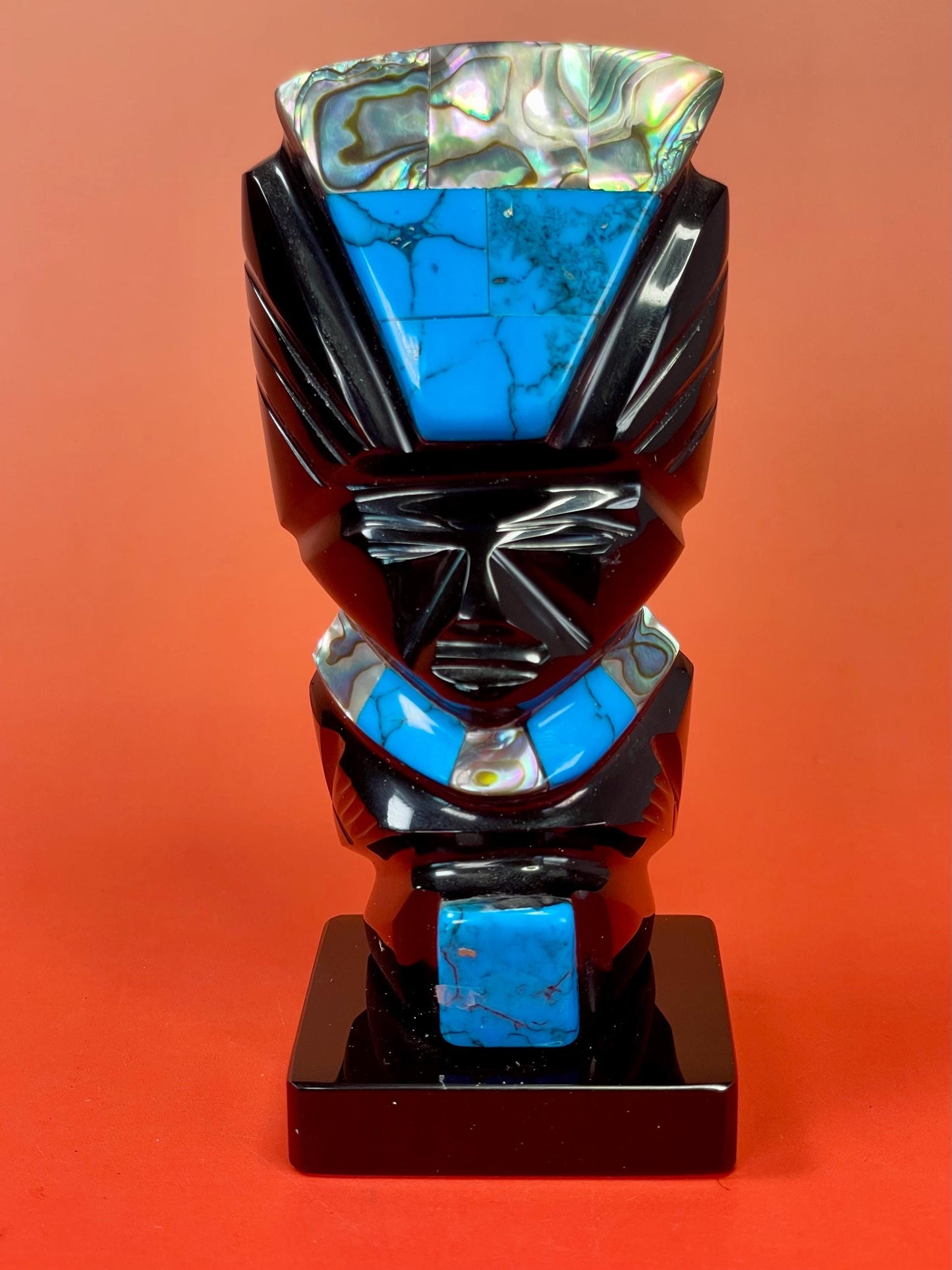 Obsidian, Turquoise and Abalone Statue  4.25 inches