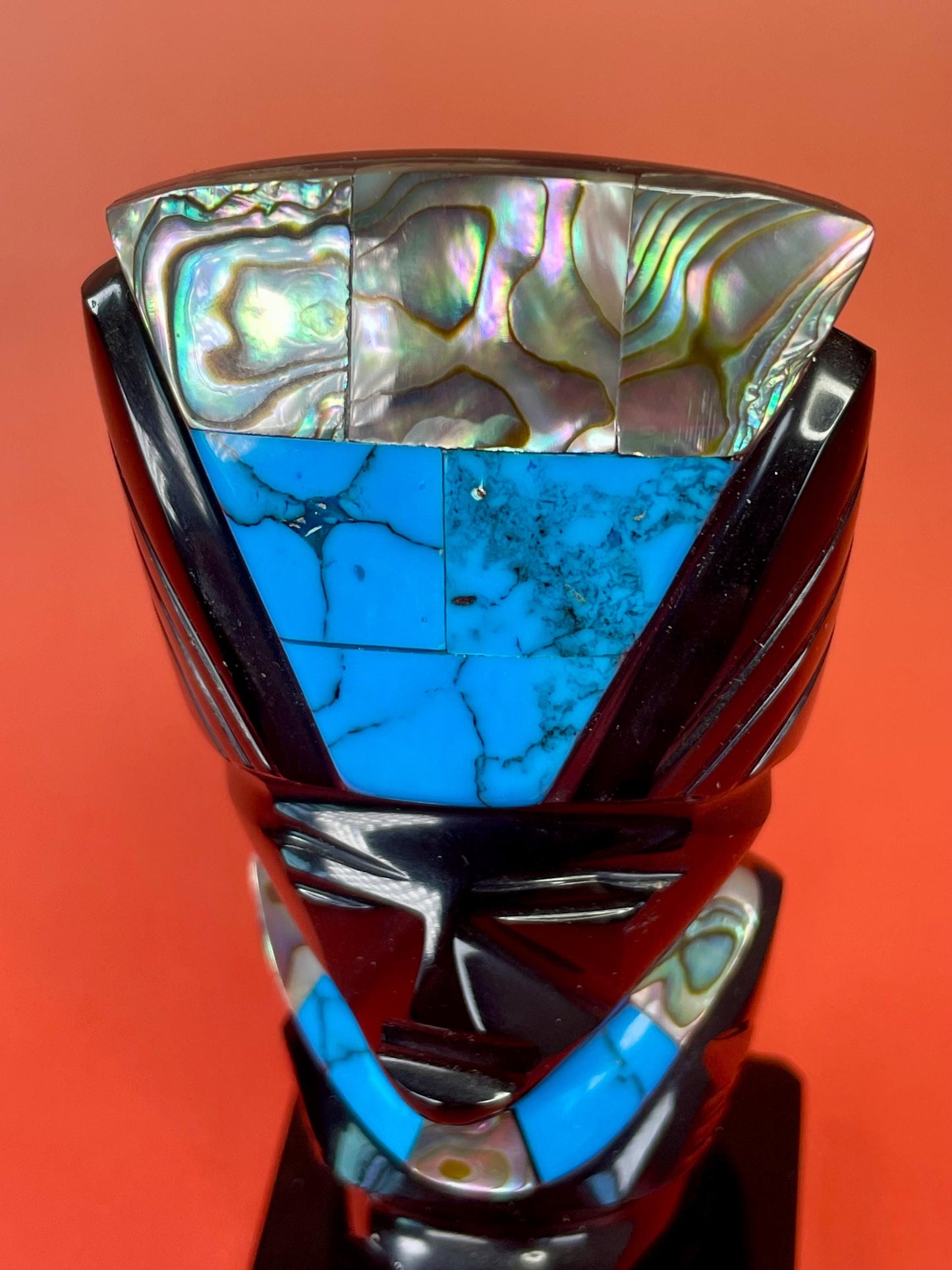 Obsidian, Turquoise and Abalone Statue  4.25 inches
