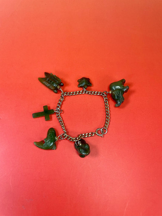 Classic Metal Link Bracelet with Jade stone Charms  Timeless and Versatile