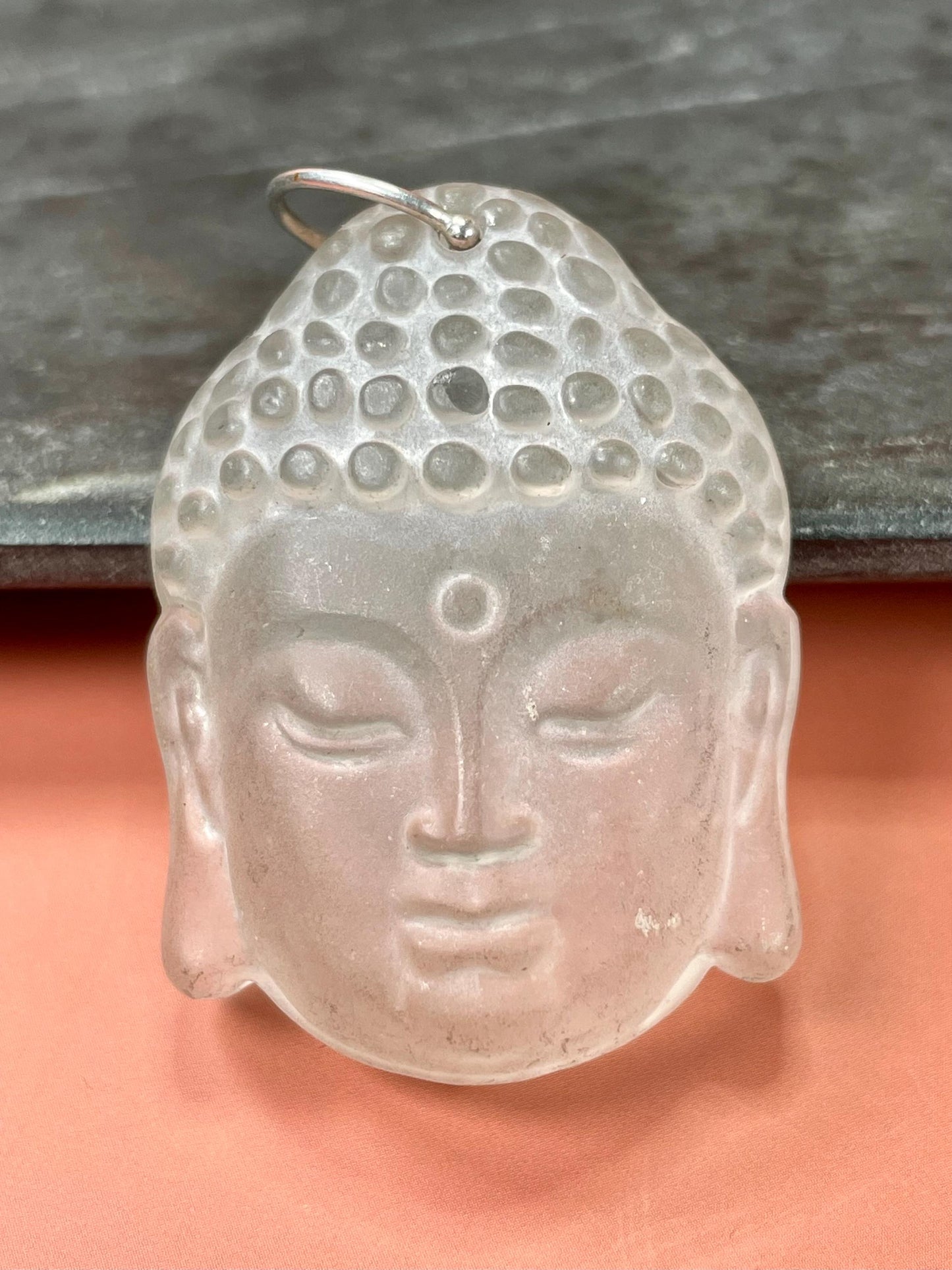 Fabulous Quartz Crystal Buddha Pendant  approximately 2 inches