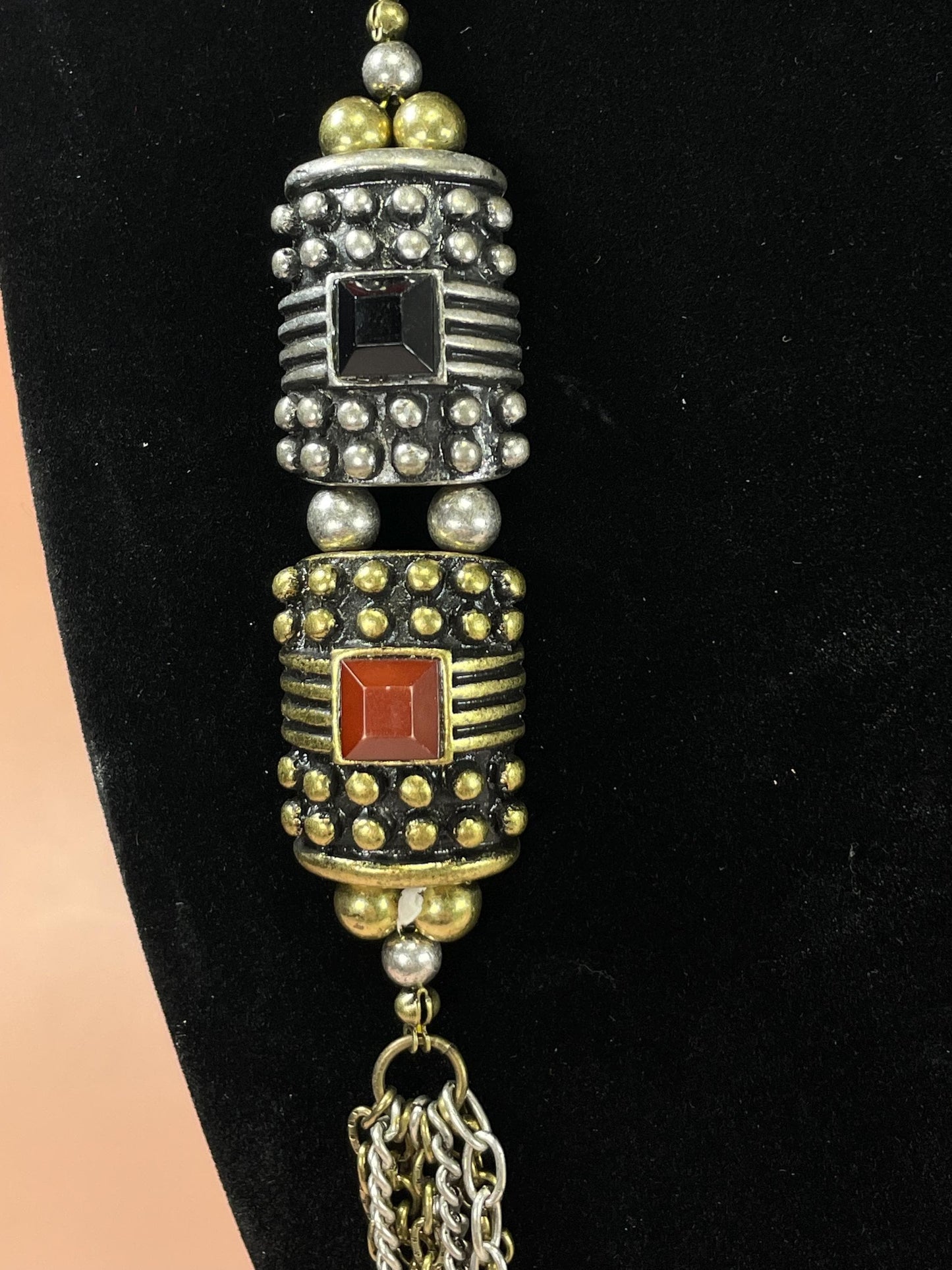 33 inch Metal Chain Necklace with Embellishments