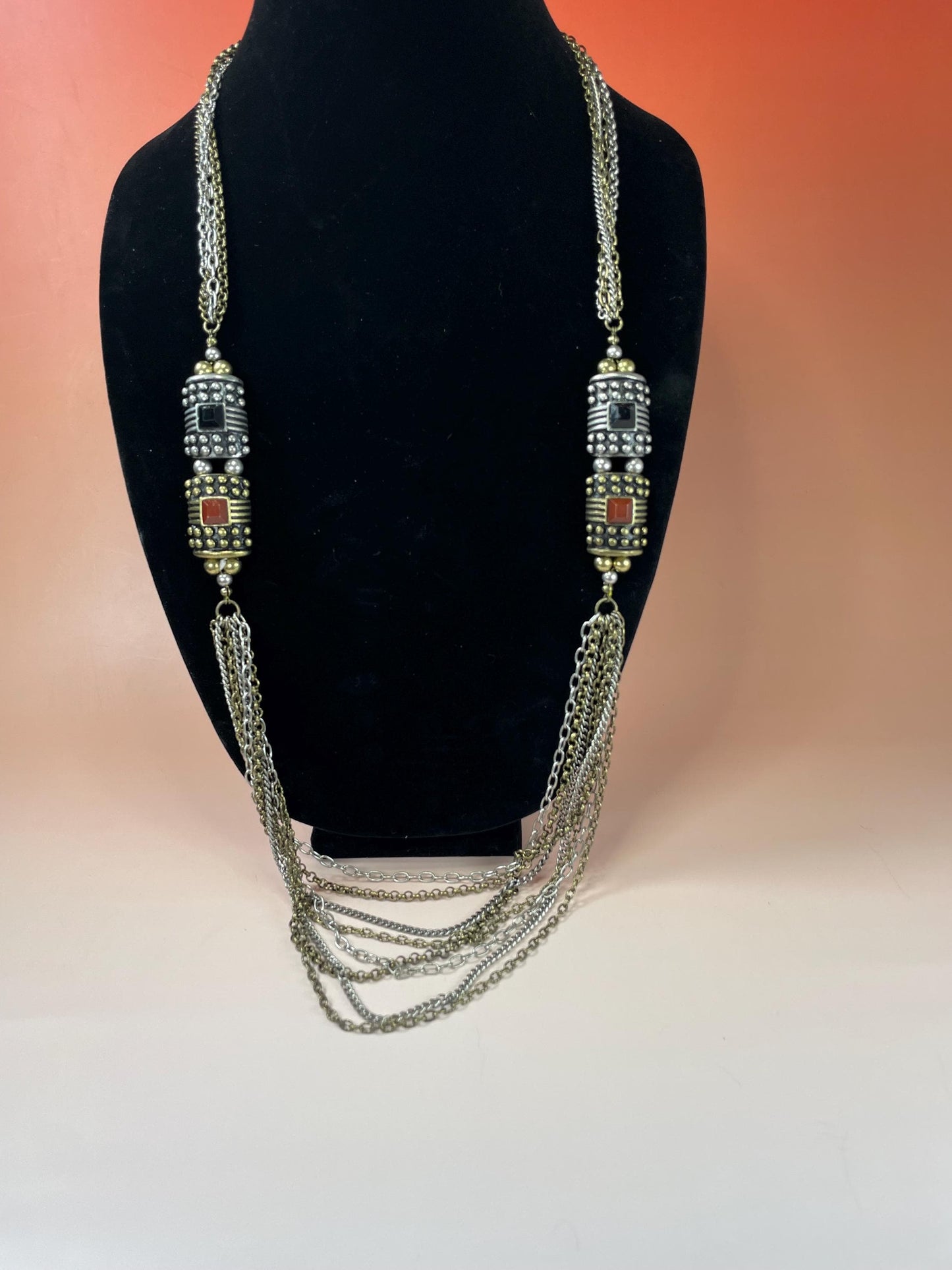 33 inch Metal Chain Necklace with Embellishments