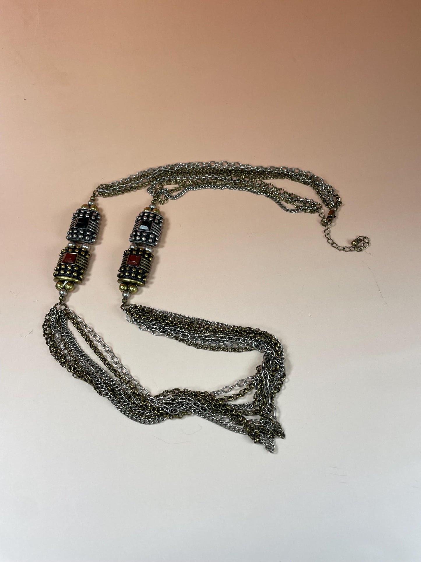 33 inch Metal Chain Necklace with Embellishments