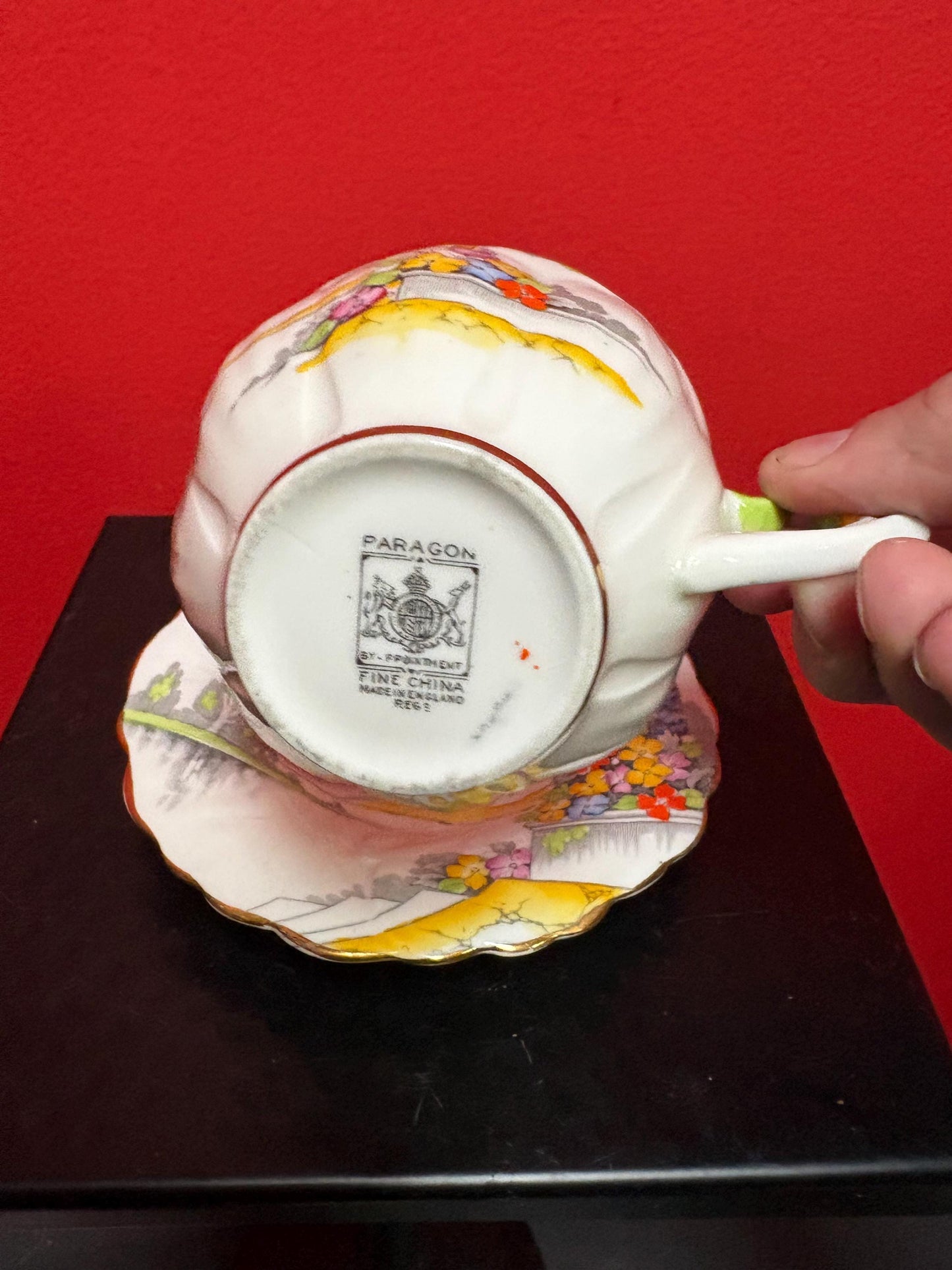 Lovely paragon cup and saucer   flower handle - great condition - see photos