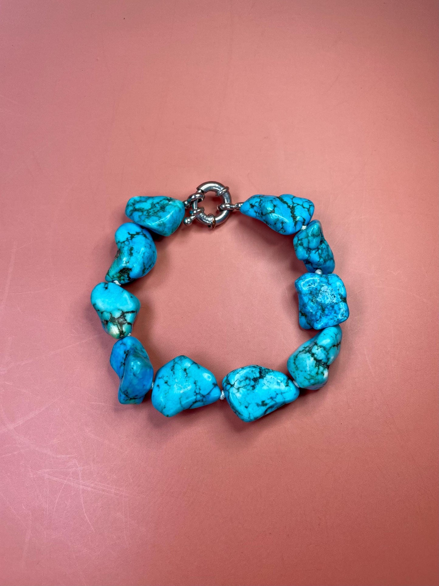 Chunky Real Turquoise Bracelet Approximately 8 inches