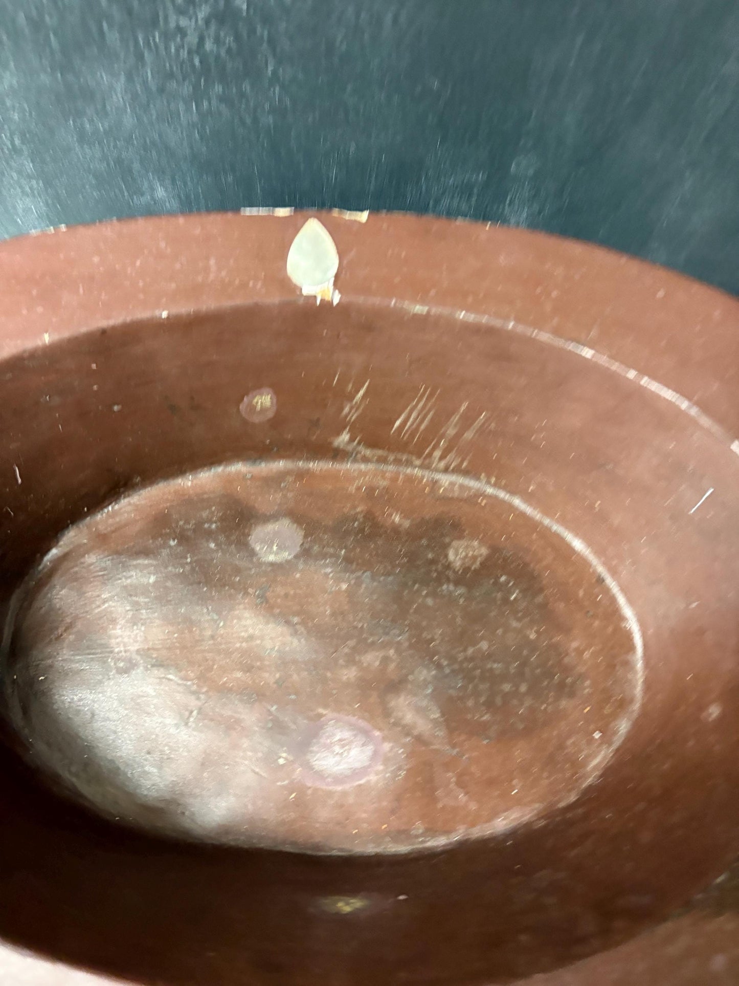 Antique heavy wooden Bowl with abalone inlay - 20 x 12 x 6 high  mystery origin - great decoration, or to use