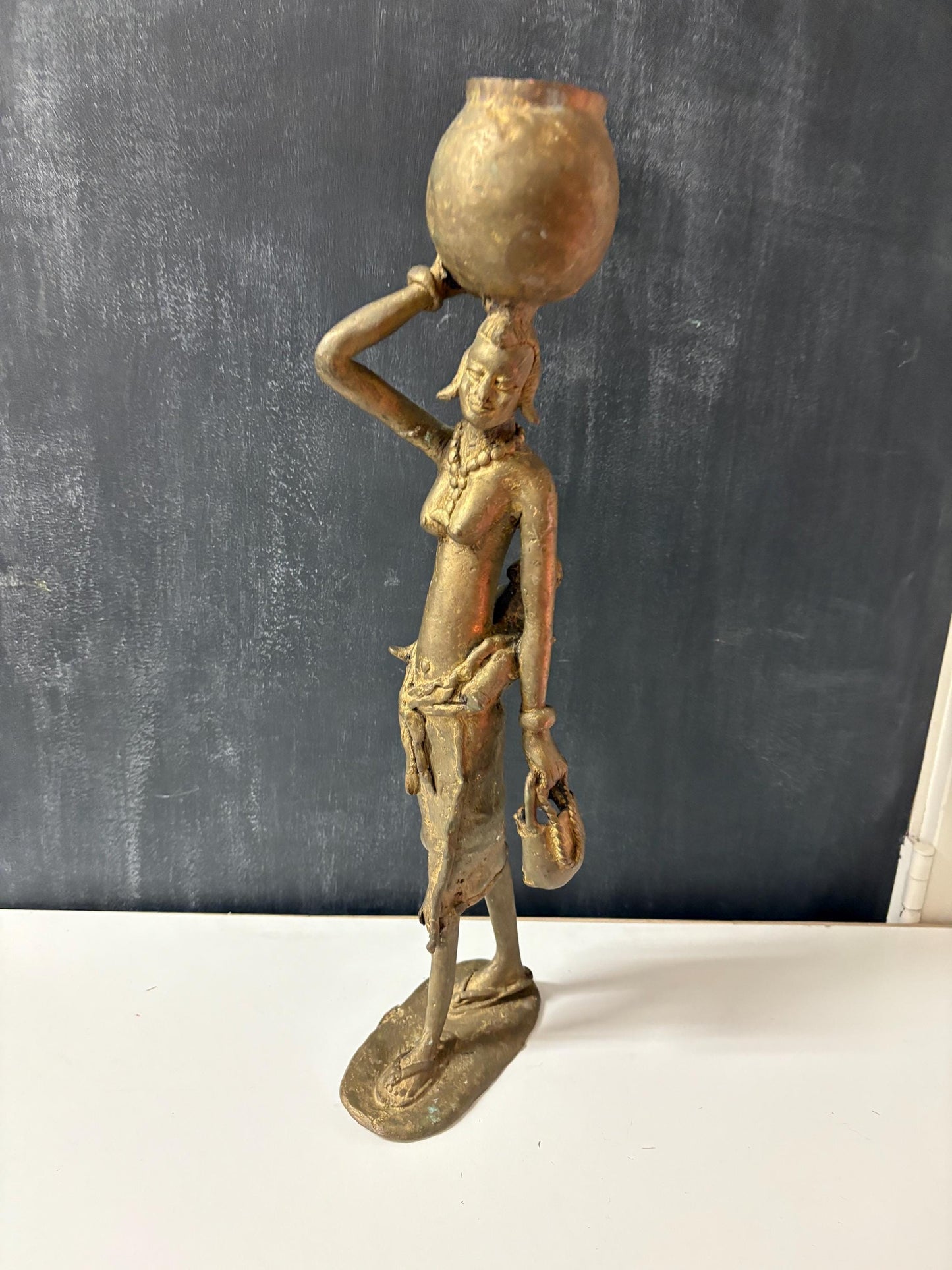 Antique 18 inch tall African ashanti bronze statue of a woman with child - great detail and quality  from a major collection  wow