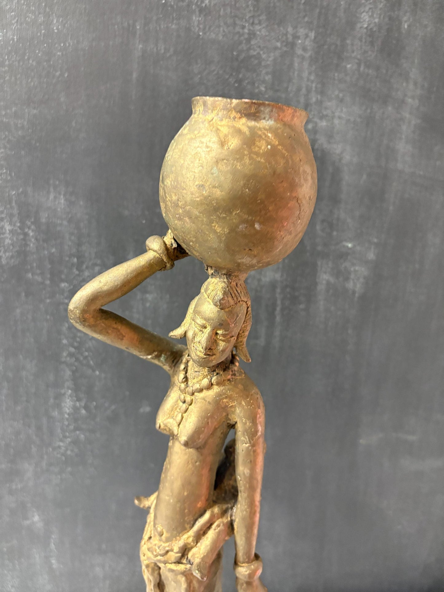 Antique 18 inch tall African ashanti bronze statue of a woman with child - great detail and quality  from a major collection  wow