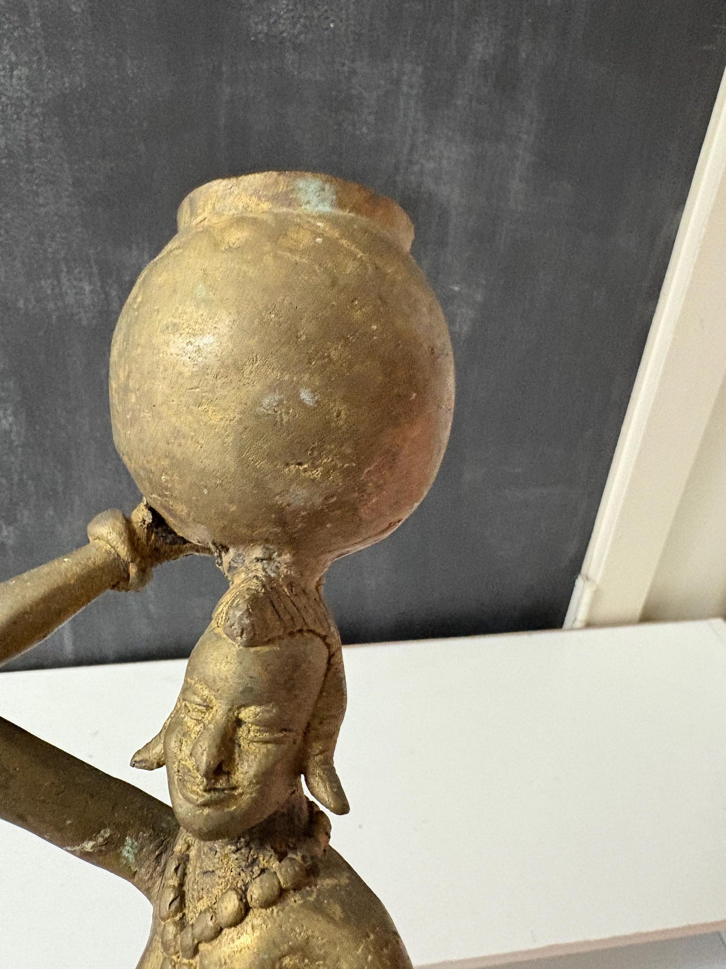 Antique 18 inch tall African ashanti bronze statue of a woman with child - great detail and quality  from a major collection  wow