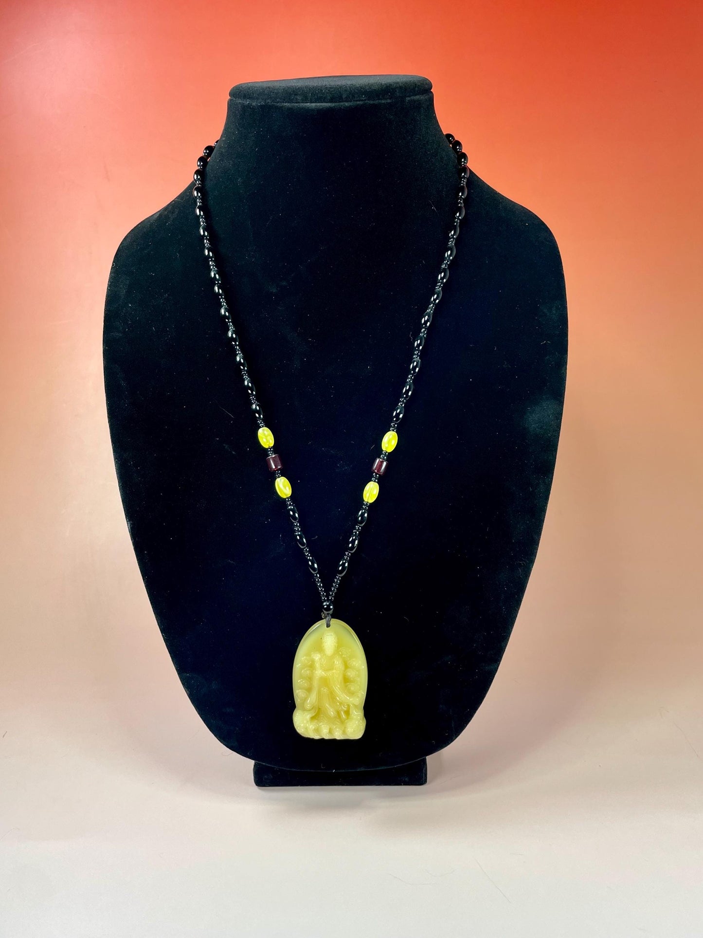 Lovely Yellow Guanyin Pendant Necklace