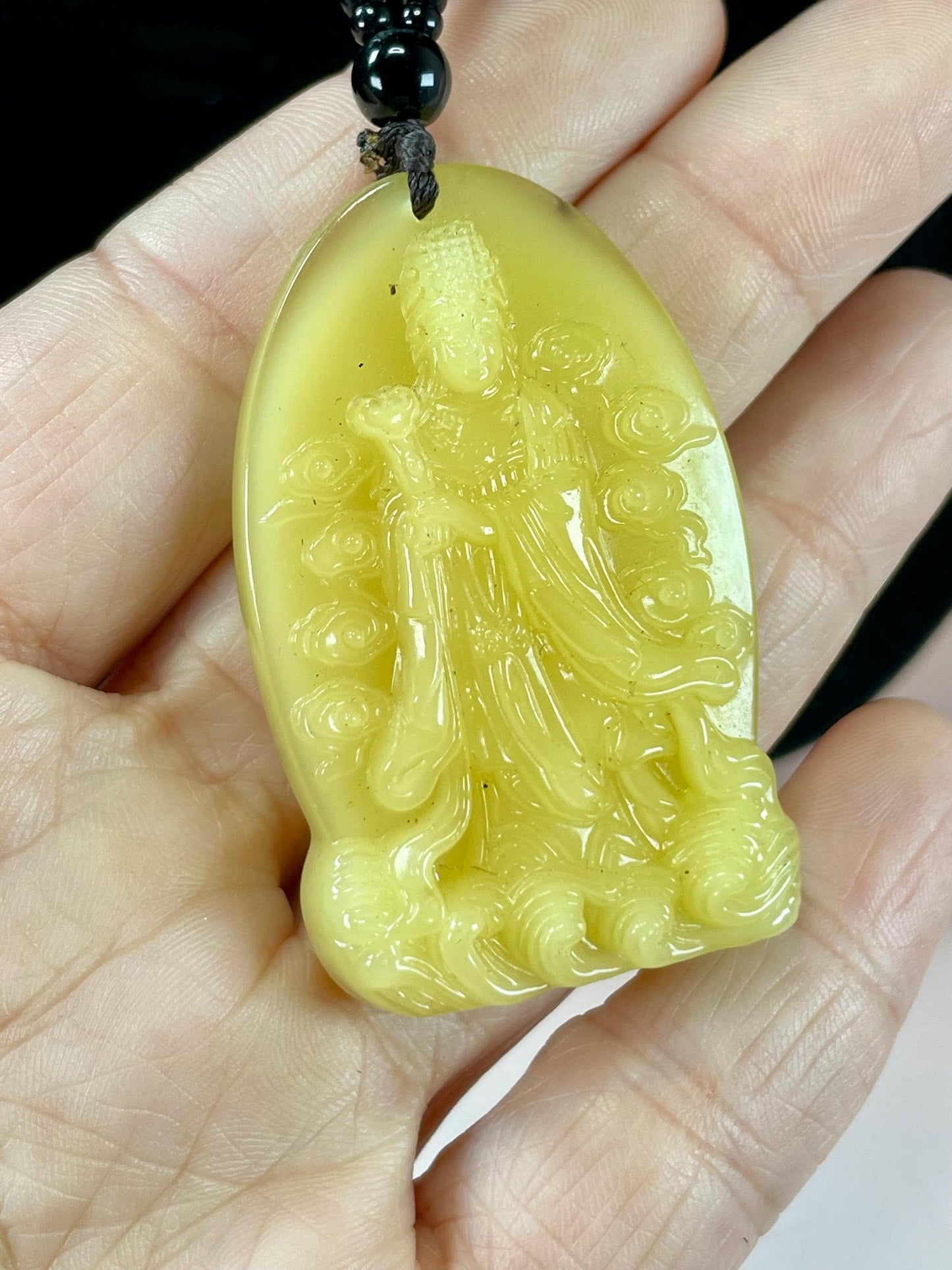 Lovely Yellow Guanyin Pendant Necklace