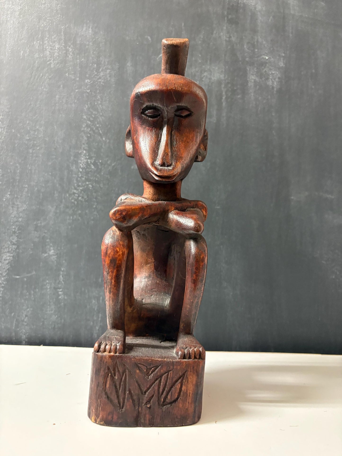 Fabulous African baoule monkey man statue - older piece and slight crack in arm - 12 inches high  African historical figure