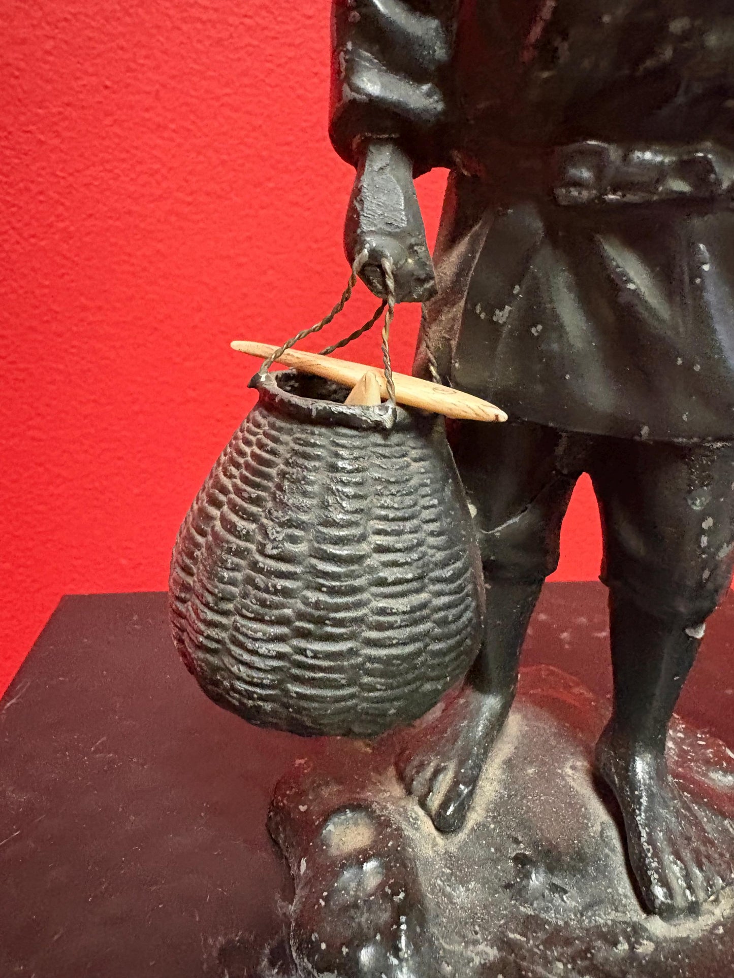 Antique Japanese bronze fisherman with bone fish  8.5 inches tall  see photos  lovely piece  great gift