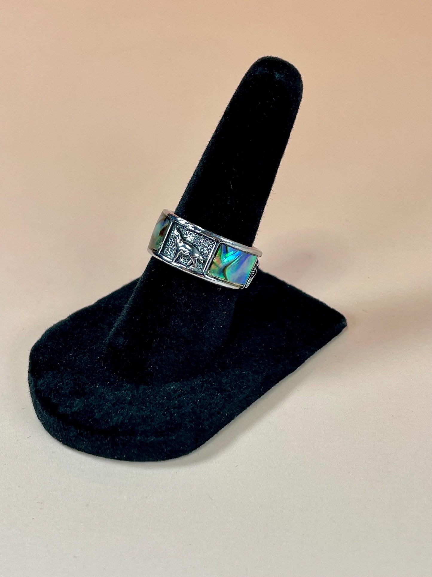 Size 6 Sterling Silver and Abalone ring  Wolf Design - B